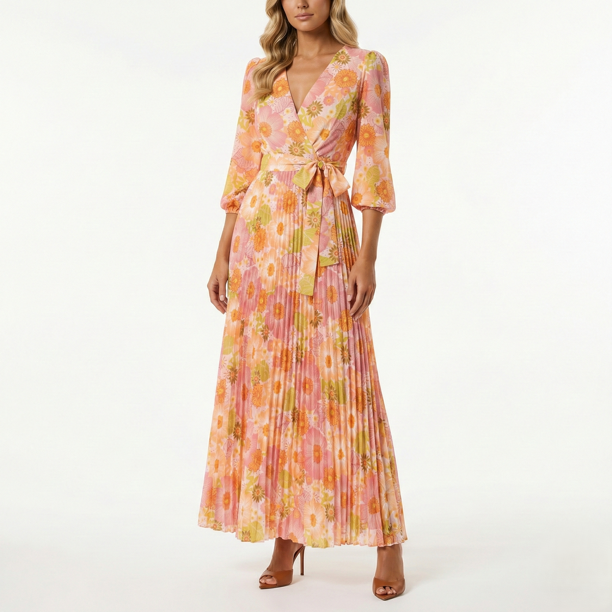 Maison Tara Printed Satin Midi Dress, 6 / Pink