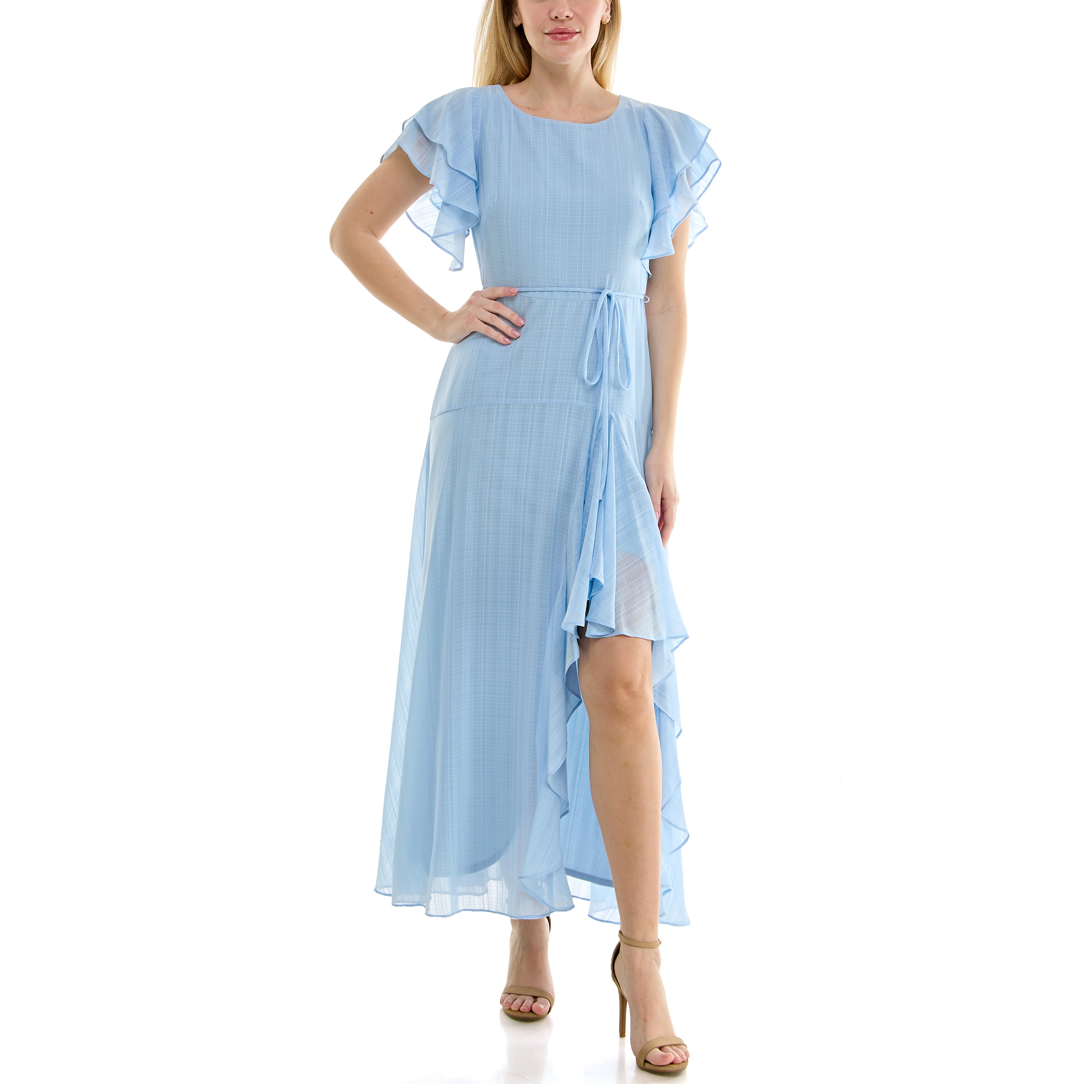 MAISON TARA FLUTTER SLEEVE CHIFFON SHEATH MAXI DRESS – Kelly
