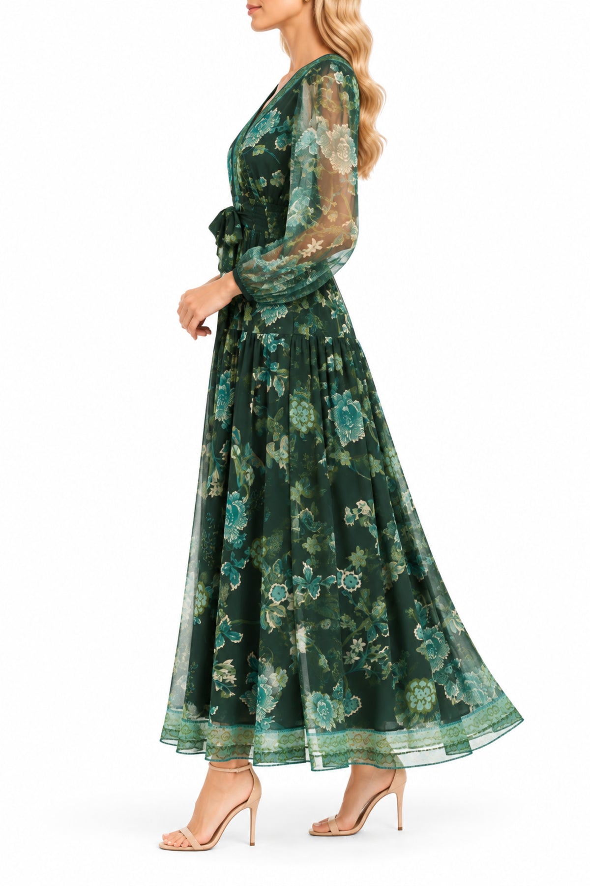 Green Floral Midi Dress | Wedding Guest & Church | Maison Tara green-floral-midi-dress-wedding-guest-church