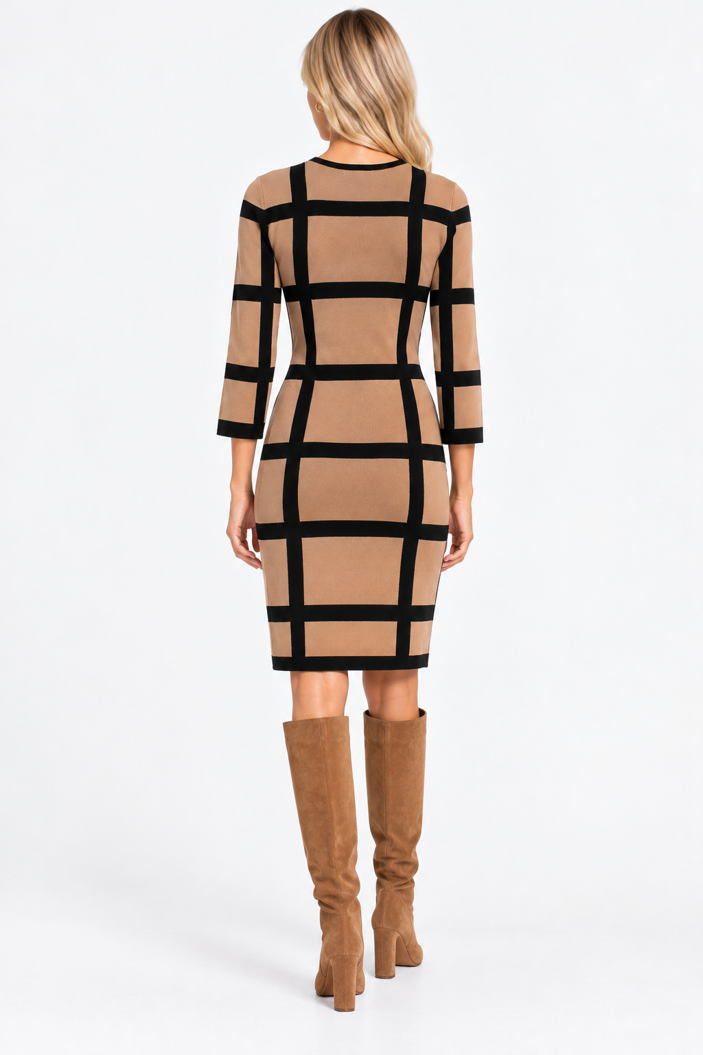 Maison Tara Toffee & Black Windowpane Sweater Dress