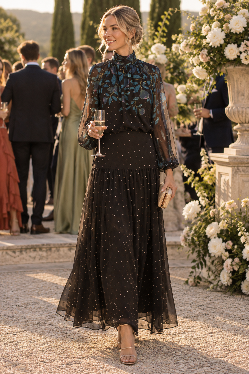 Black Floral Maxi Dress for Wedding Guests & Church | Maison Tara