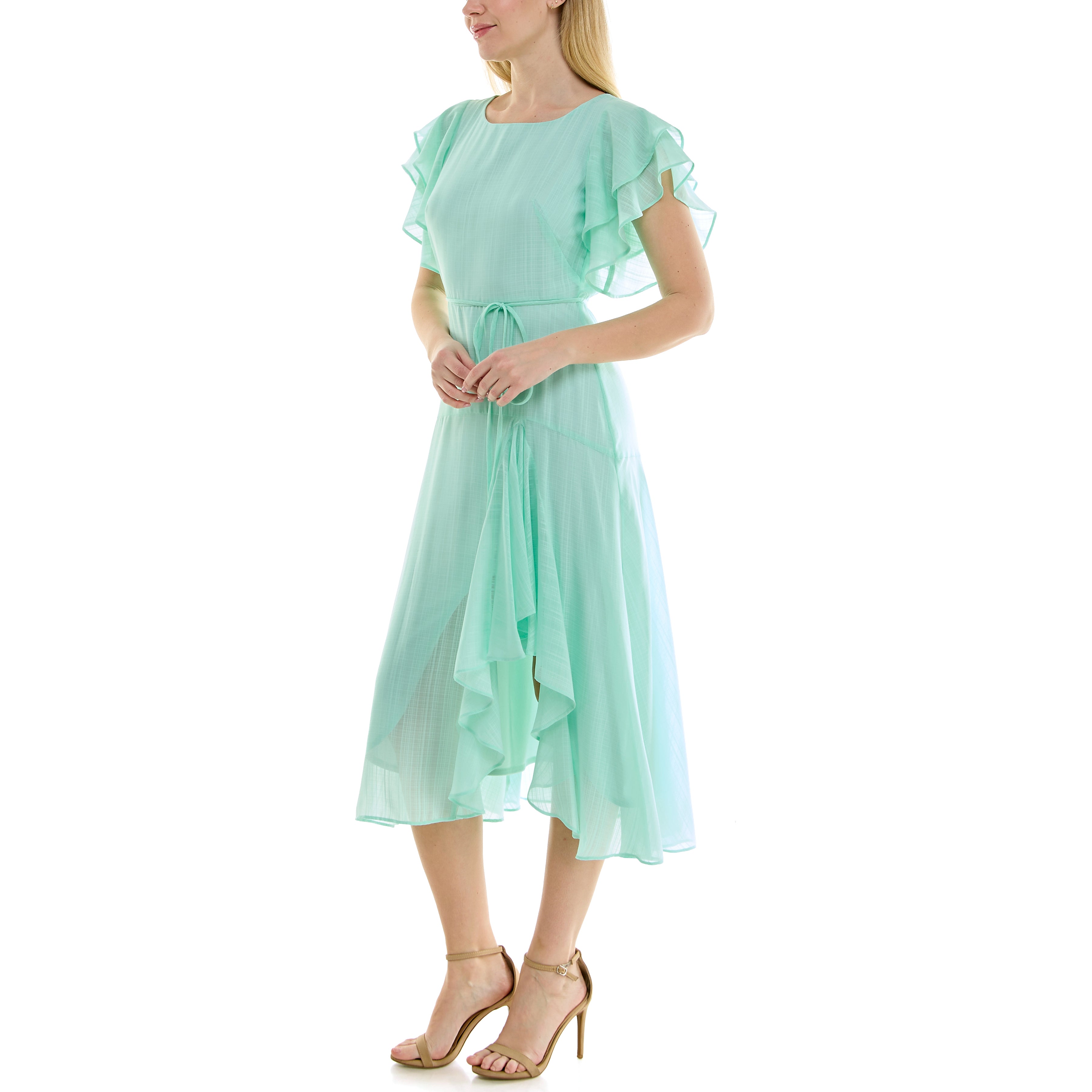 MAISON TARA FLUTTER SLEEVE SLIT HEM MIDI DRESS – Kelly Grace