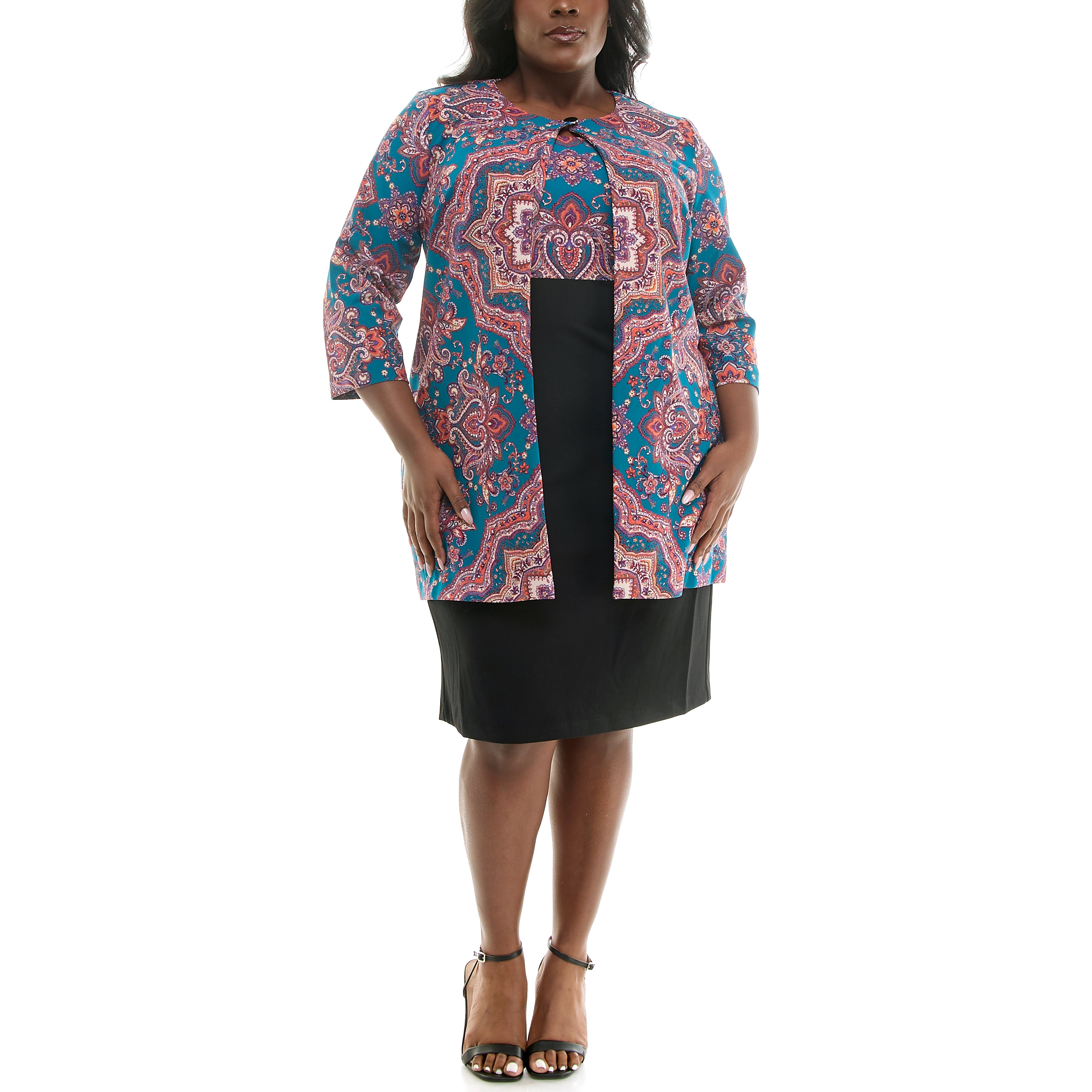 gabby skye DANNY NICOLE MULTI PRINT CREPE CURVE JACKET DRESS SET