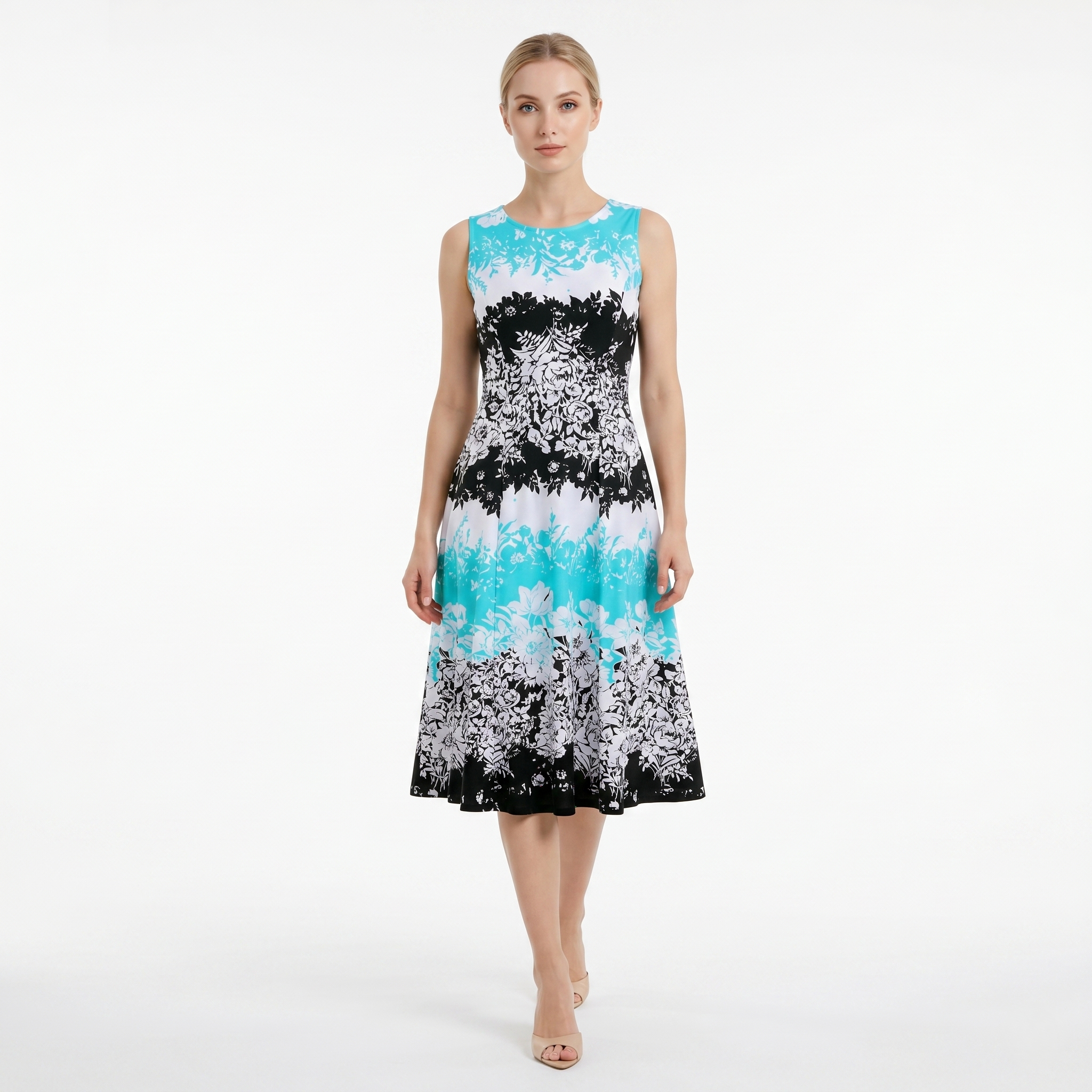TURQUOISE FLORAL MIDI DRESS WITH CROPPED CARDIGAN – SLEEVELESS FIT & F –  Kelly Grace Brands