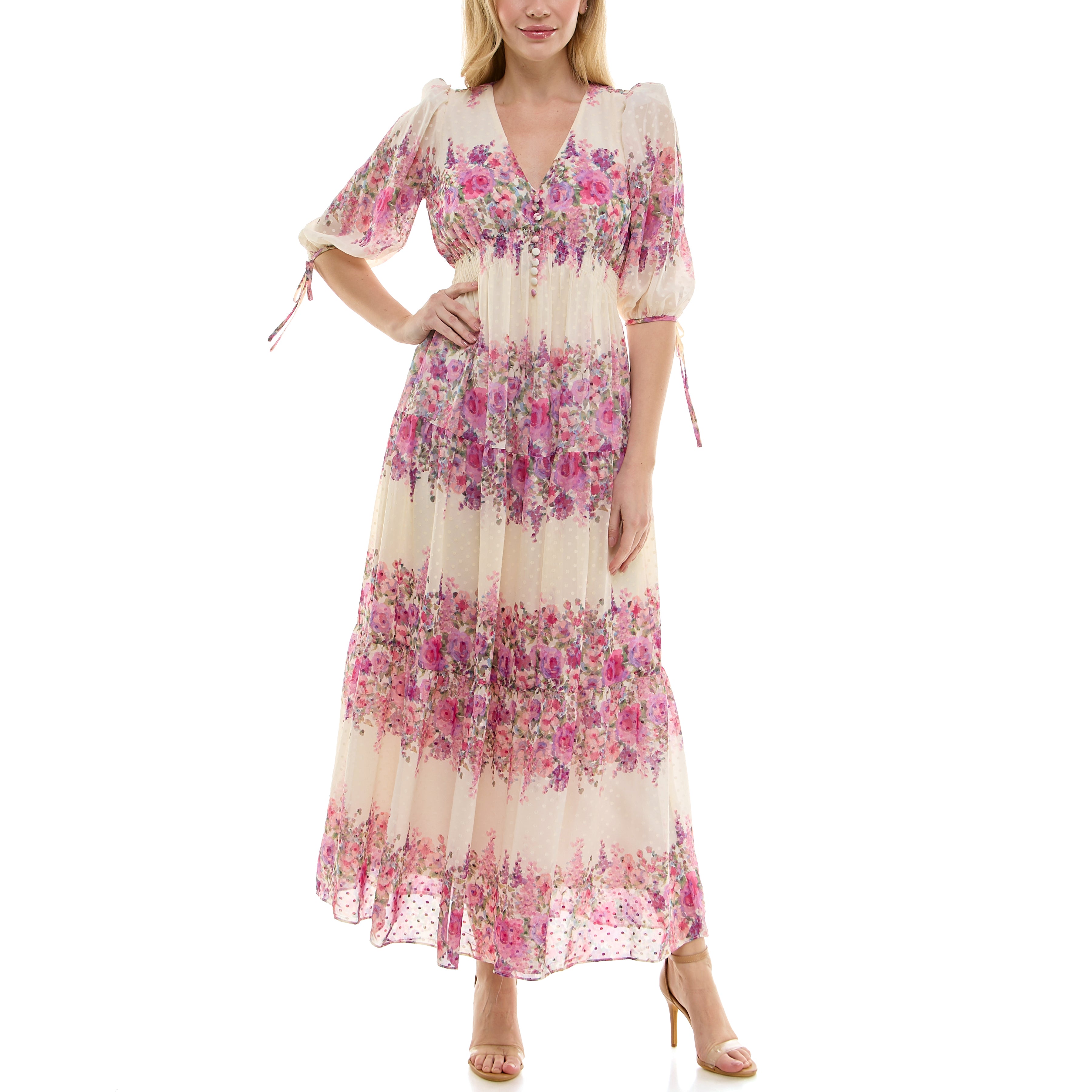 TAYLOR SMOCK WAIST FLORAL PRINT CHIFFON MAXI DRESS – Kelly