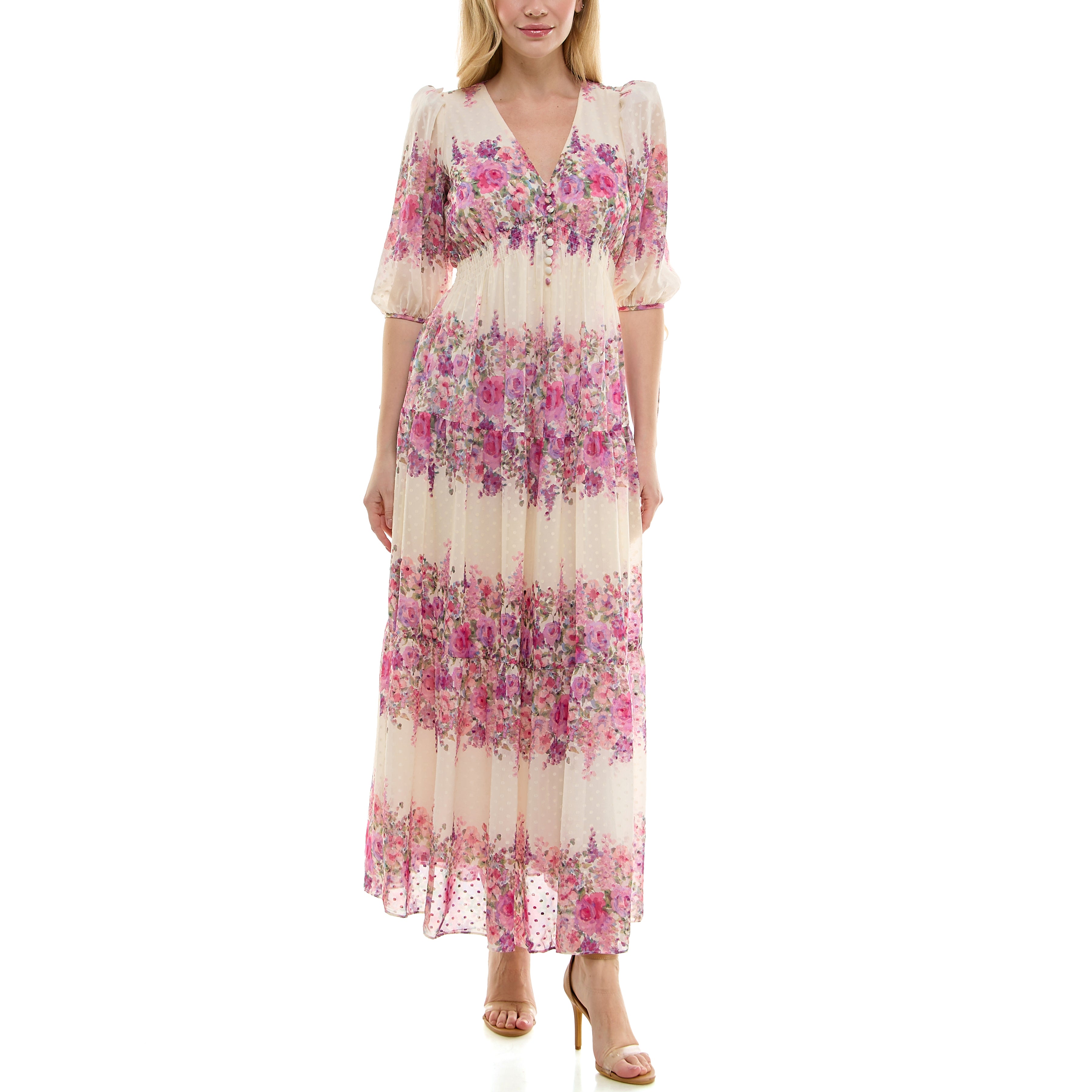ミスティックシュガー TAYLOR SMOCK WAIST FLORAL PRINT CHIFFON MAXI DRESS – Kelly