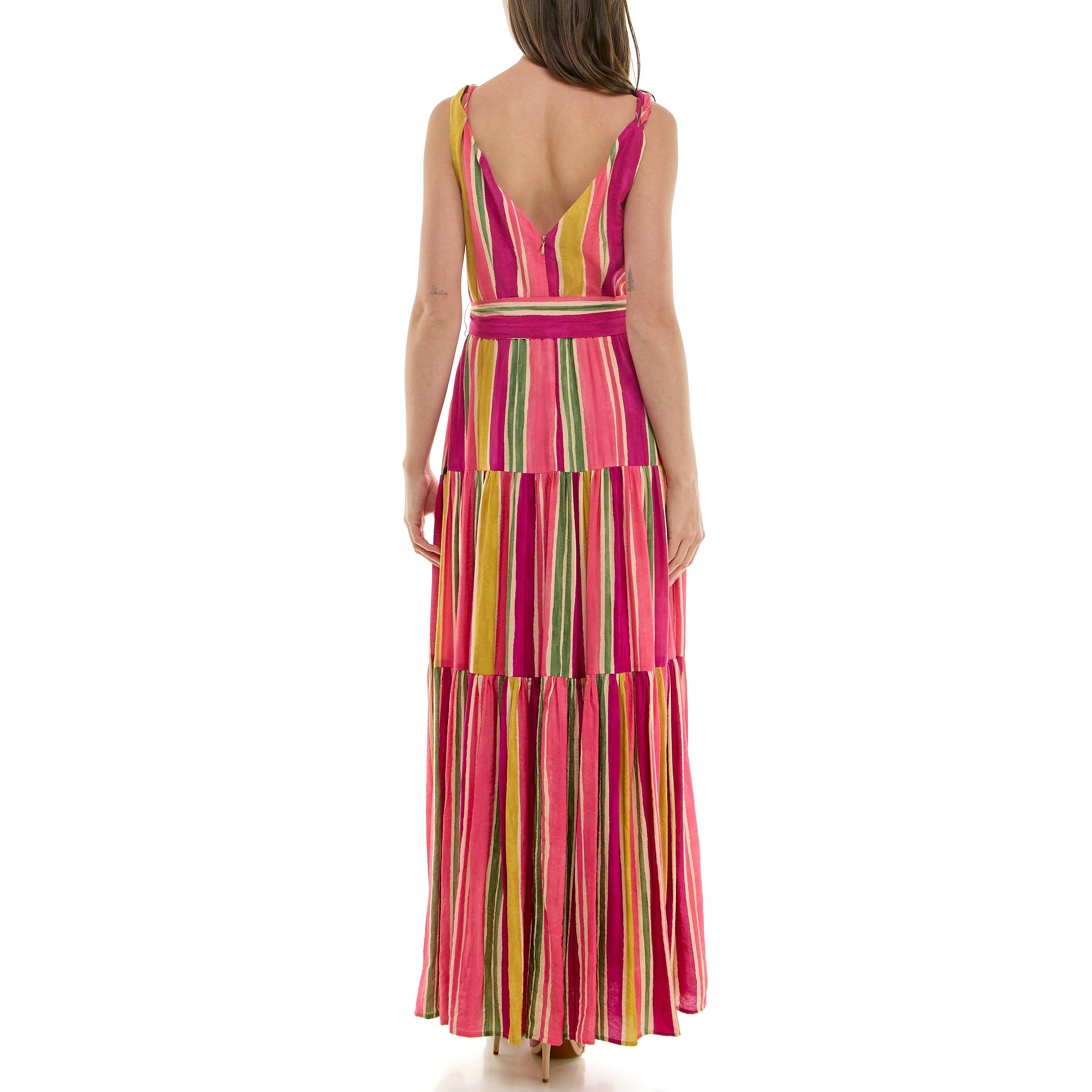 TAYLOR MULTICOLOR WIDE STRIPED TIERED TANK MAXI DRESS WITH