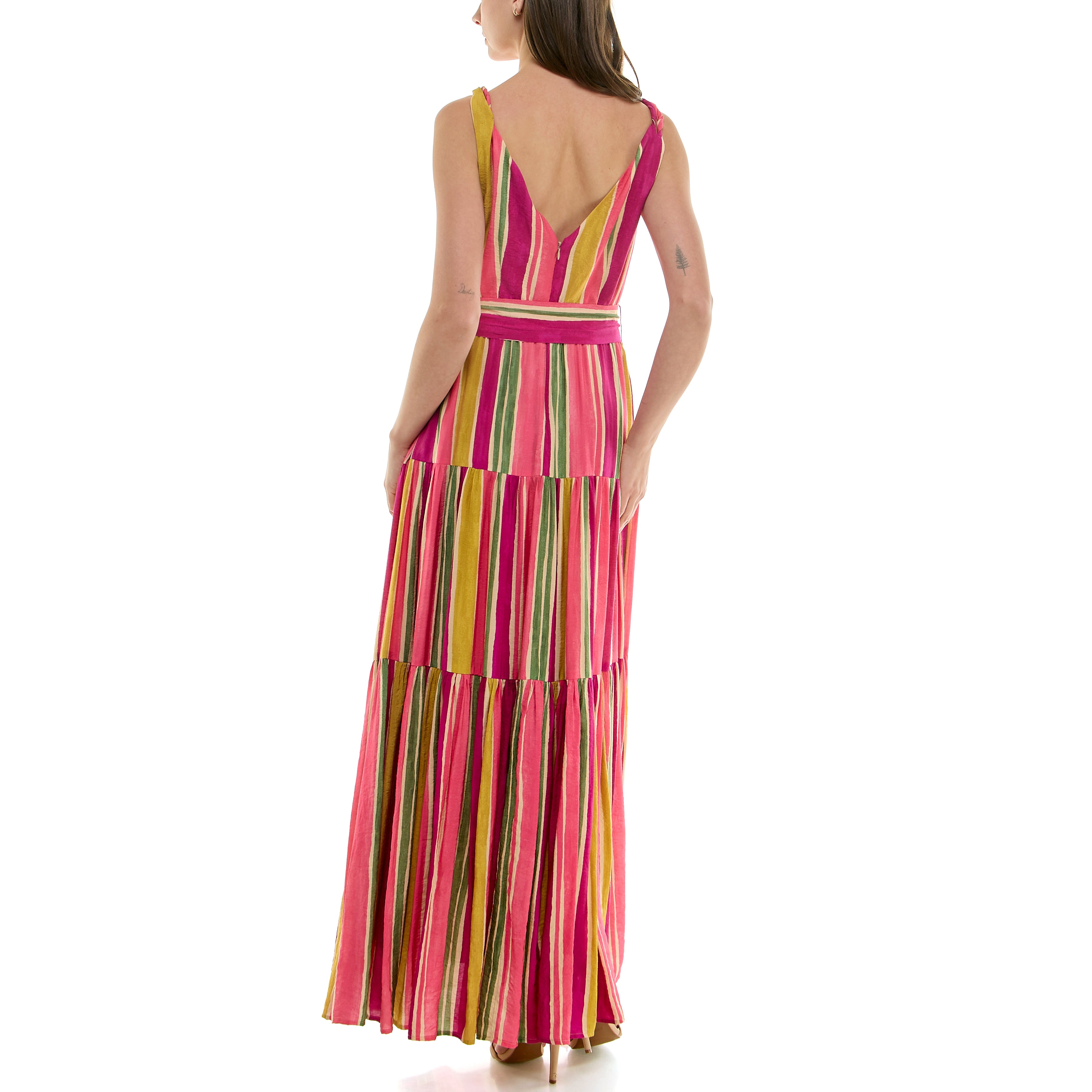 TAYLOR MULTICOLOR WIDE STRIPED TIERED TANK MAXI DRESS WITH