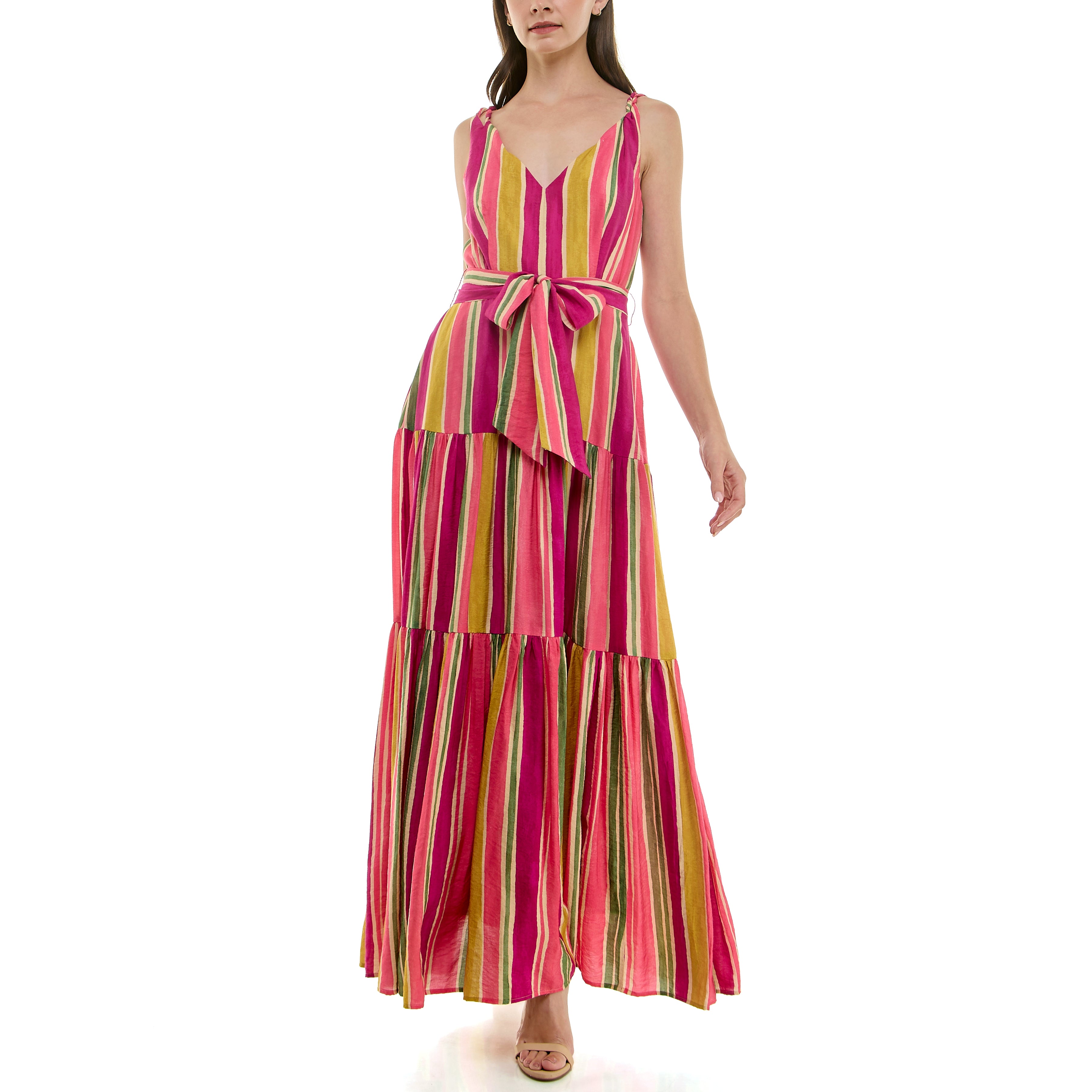 ワンピース Multi-Way Back Ribbon Stripe Dress Valentino - Multi Chevron Stripe Long Sleeve Maxi Dress
