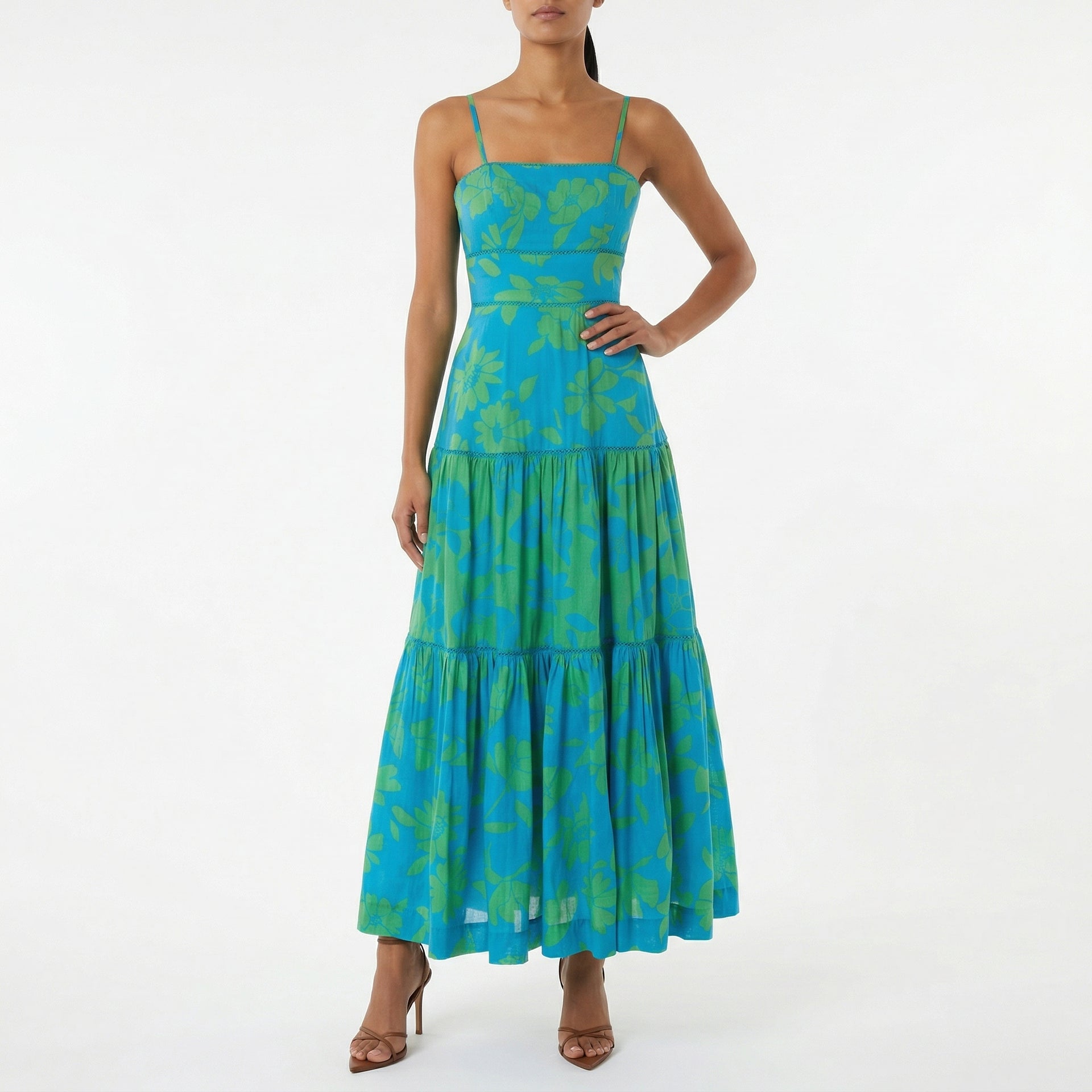 blue and green spring dress Taylor womens Tiered Maxi Dress, 16, Blue, Women's