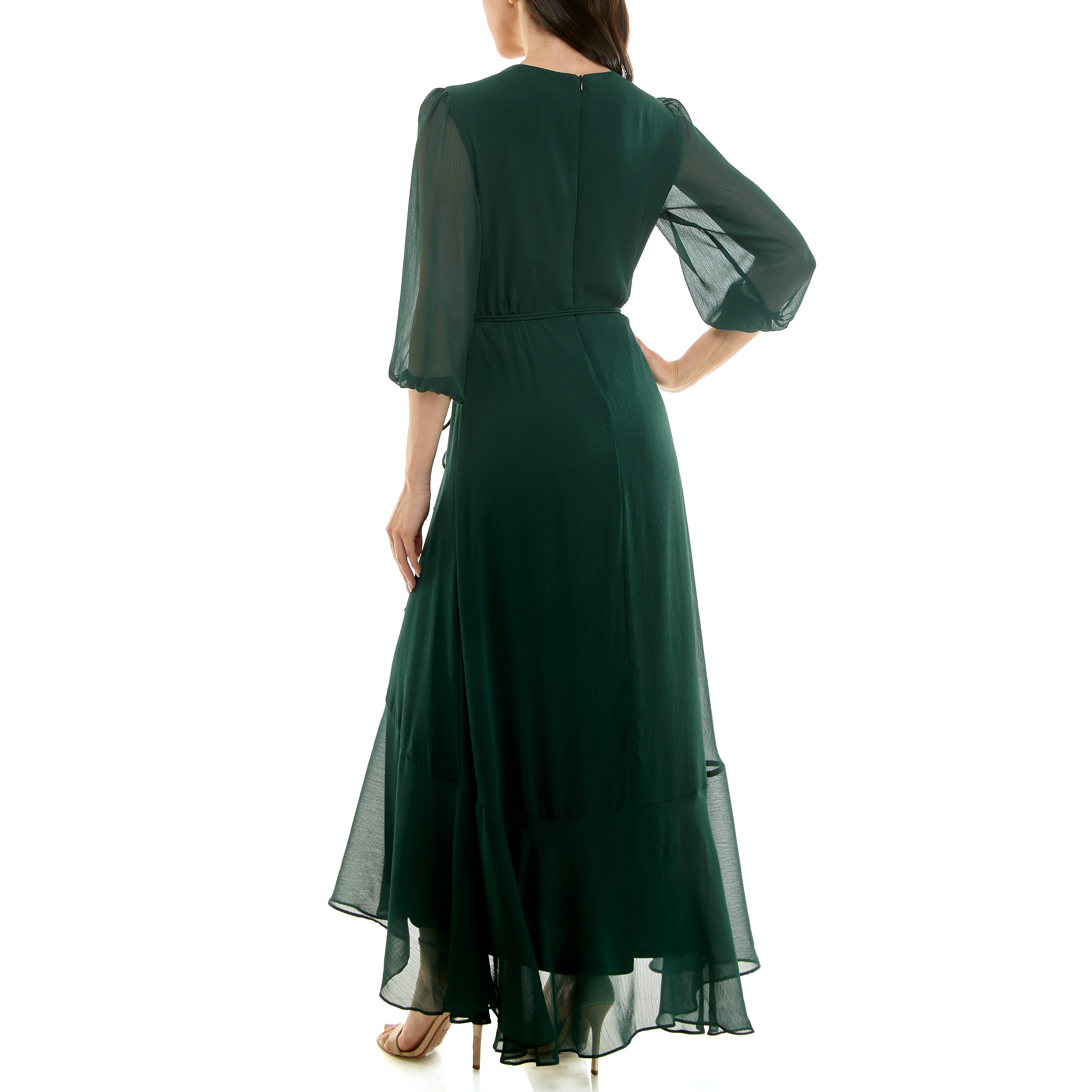 MAISON TARA YORYU SHEER SLEEVED CHIFFON MAXI WRAP DRESS