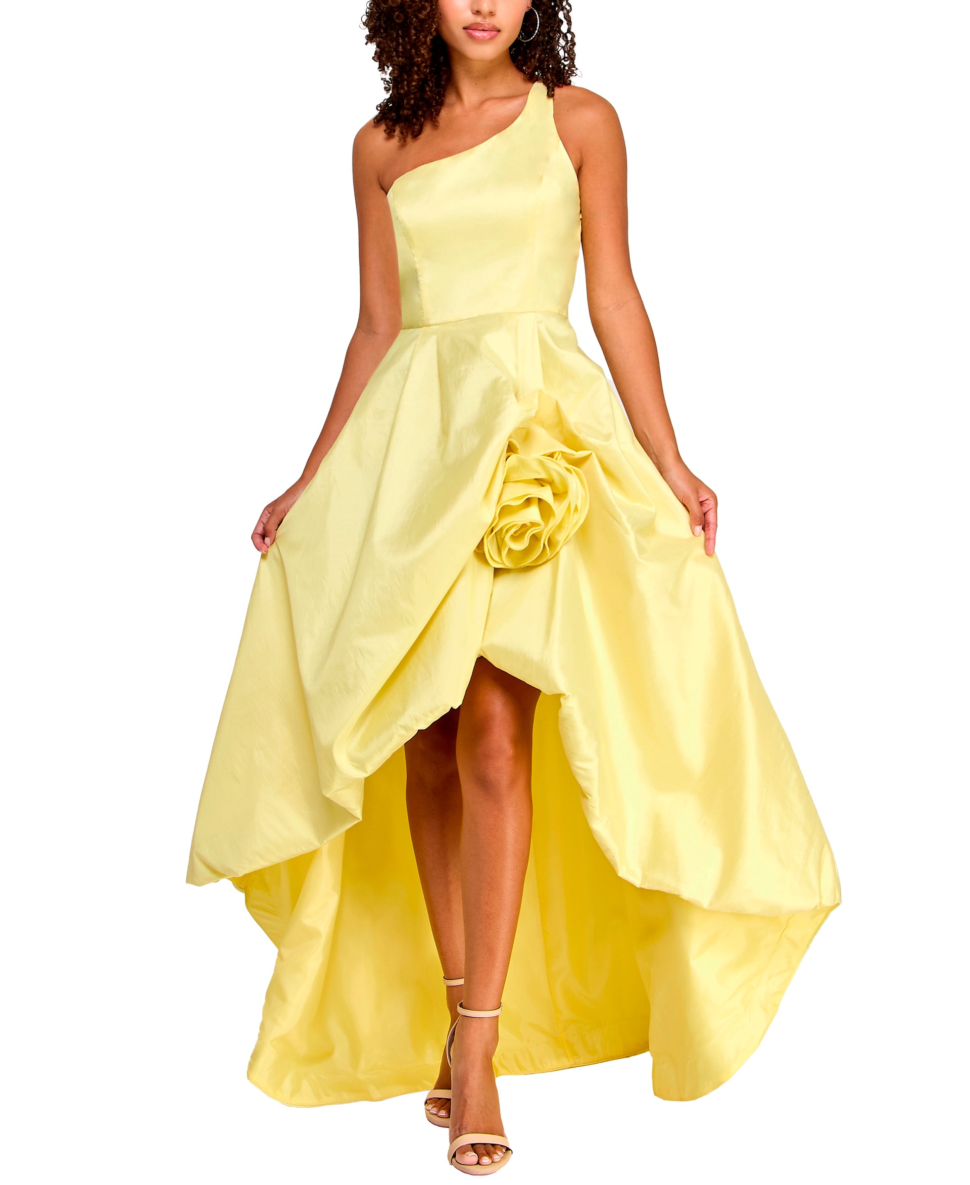Violet Weekend Juniors One-Shoulder Rosette Gown - Lemonade