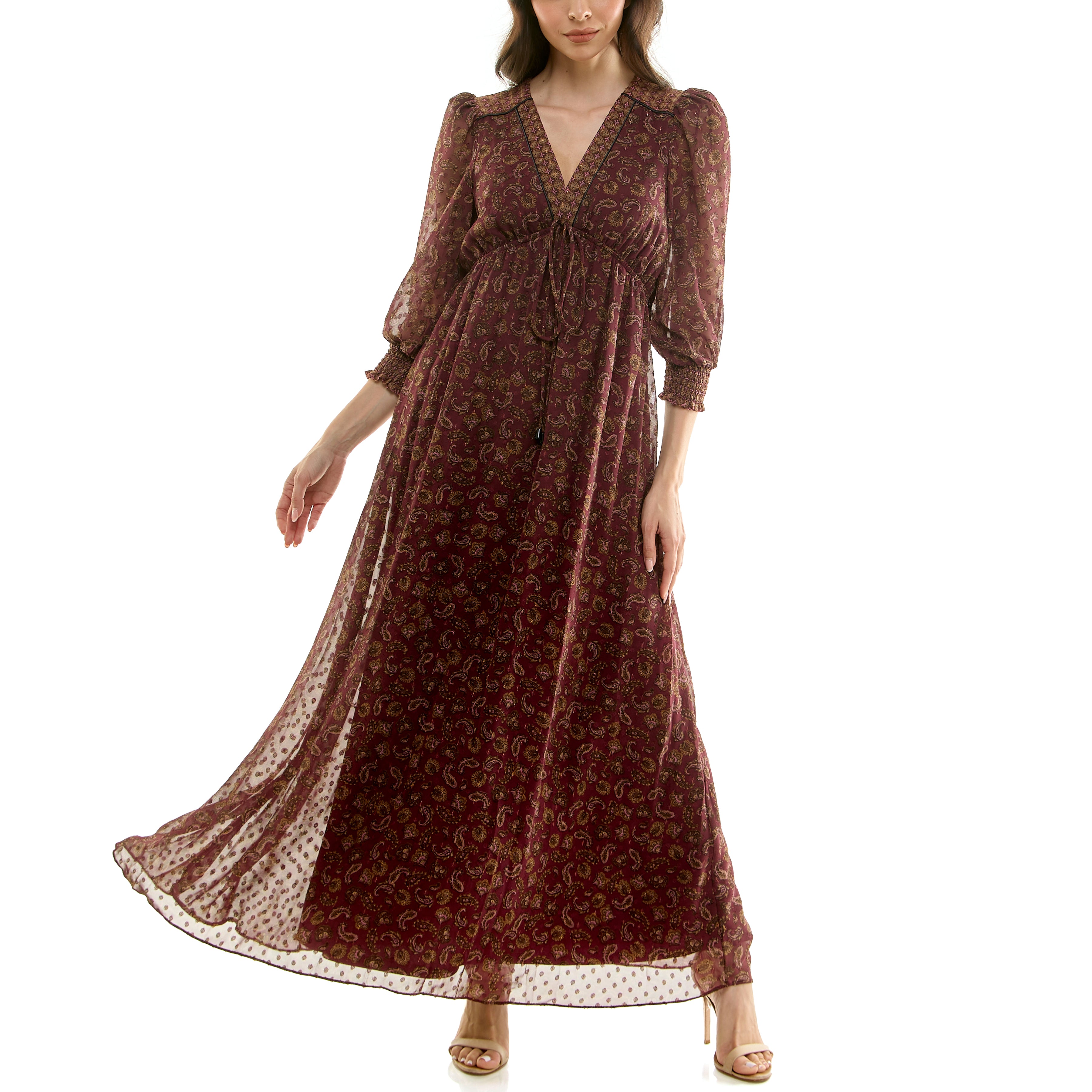 MAISON TARA LONG SLEEVED PAISLEY PRINT MAXI DRESS – Kelly