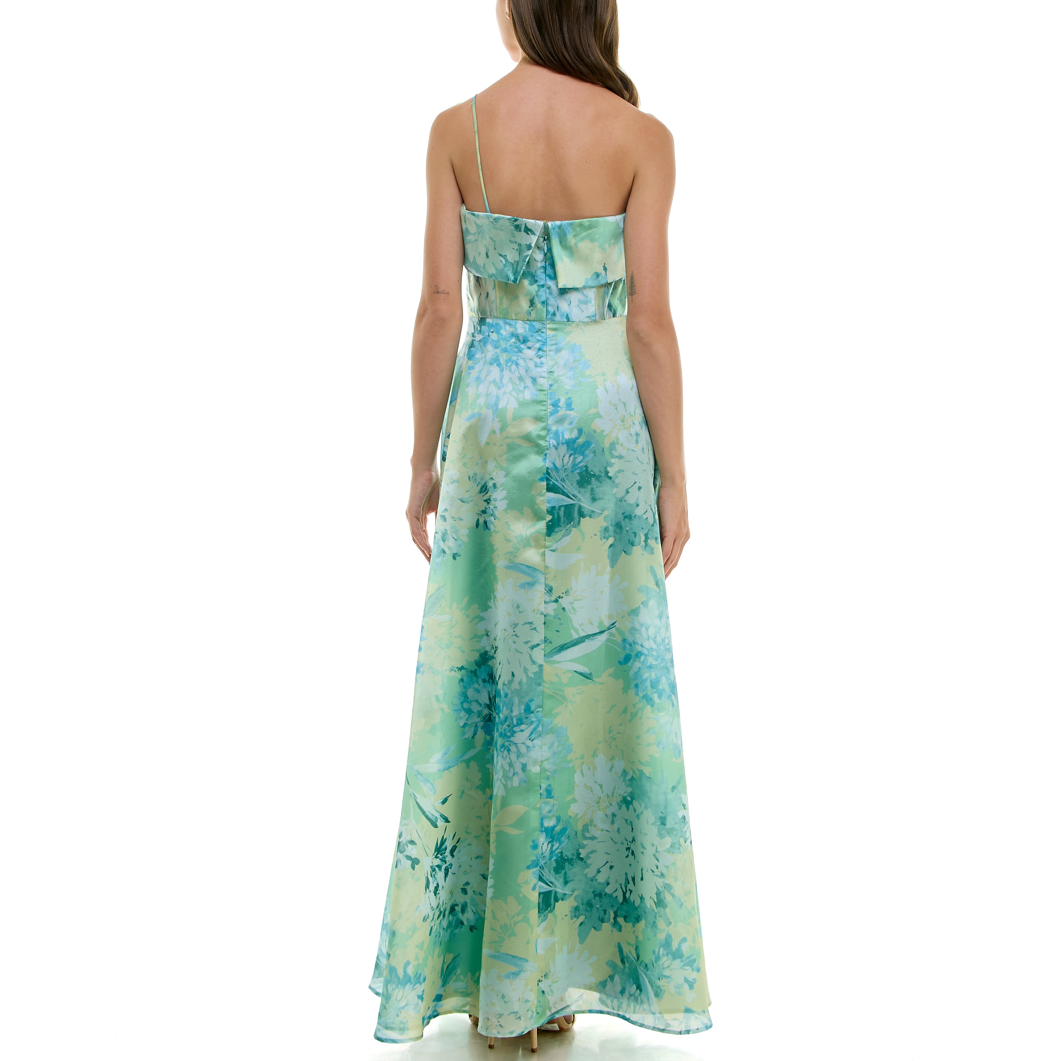 TAYLOR ONE SHOULDER FLORAL PRINT BOW-STRAP GOWN – Kelly