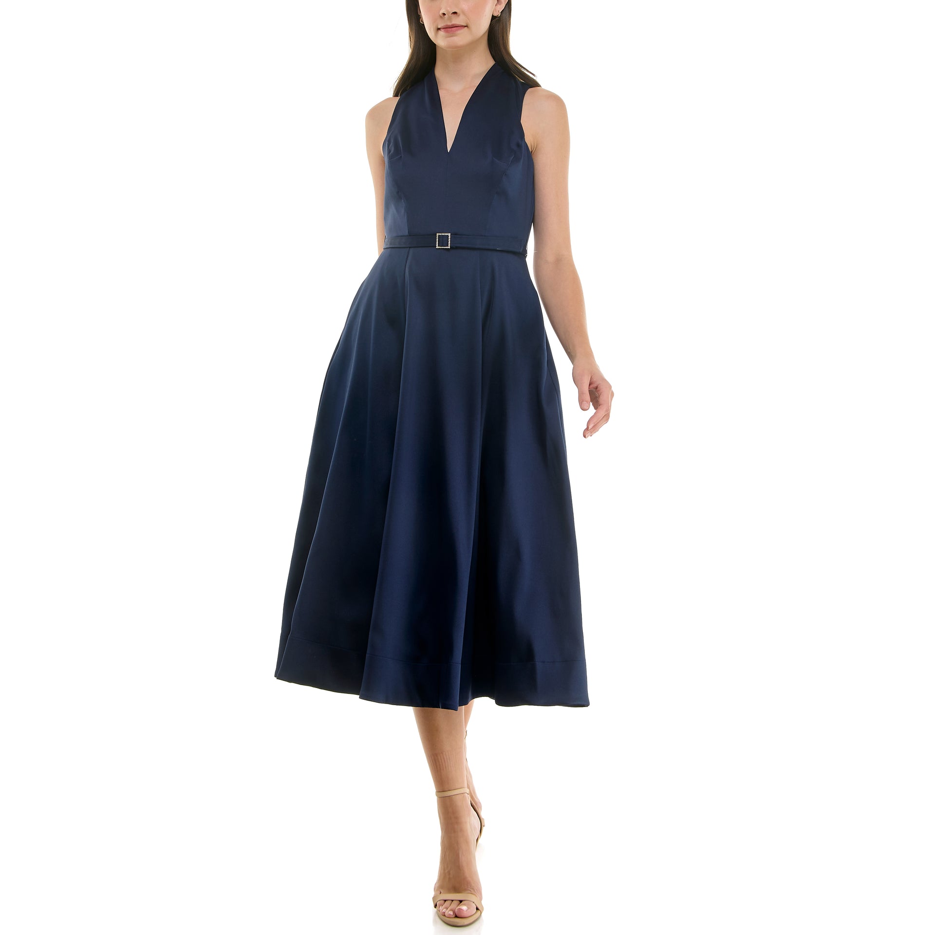 TAYLOR SLEEVELESS BELTED MIKADO MIDI DRESS WITH POCKETS Kelly Grace Brands TAYLOR SLEEVELESS BELTED MIKADO MIDI DRESS WITH POCKETS Kelly Grace Brands