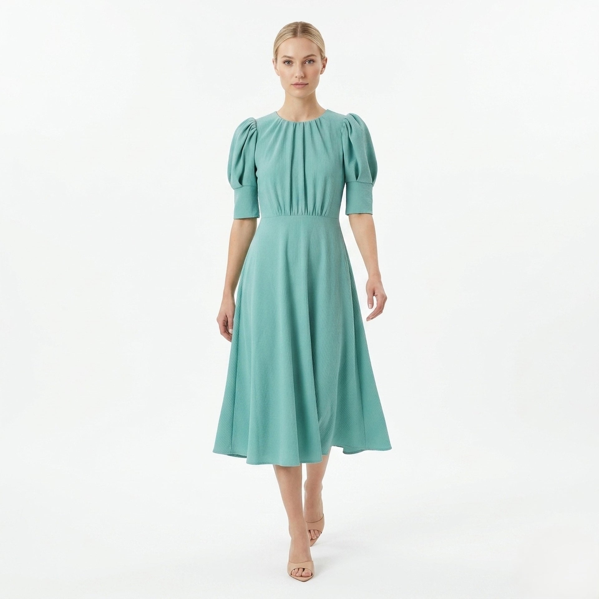 puff sleeve a line midi dress Bleecker 126 Knit Ottoman A-Line Dress, 8 / Blue