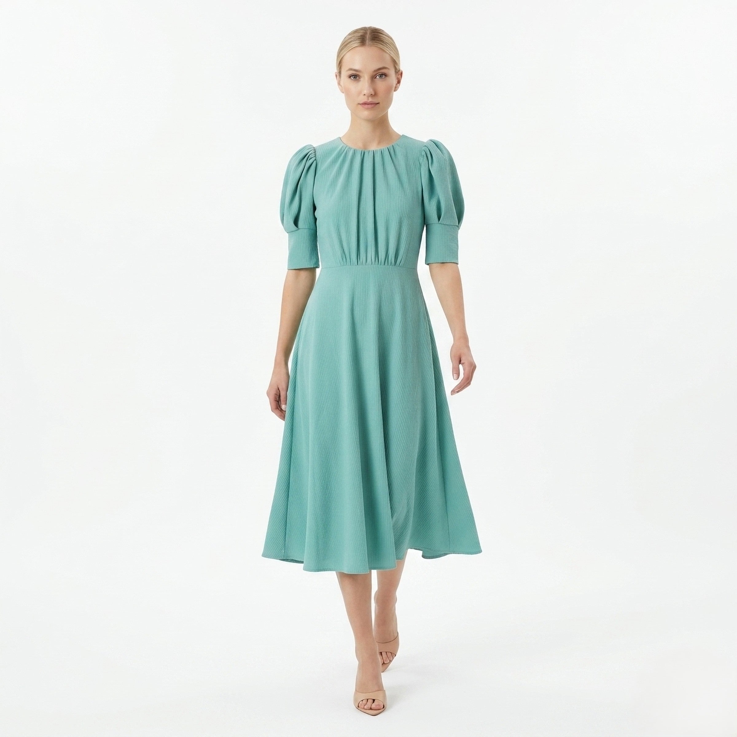 linen dresses spain Roade Porto Blue Stripe Linen Midi Dress Organic Sustainable – The Fairnest