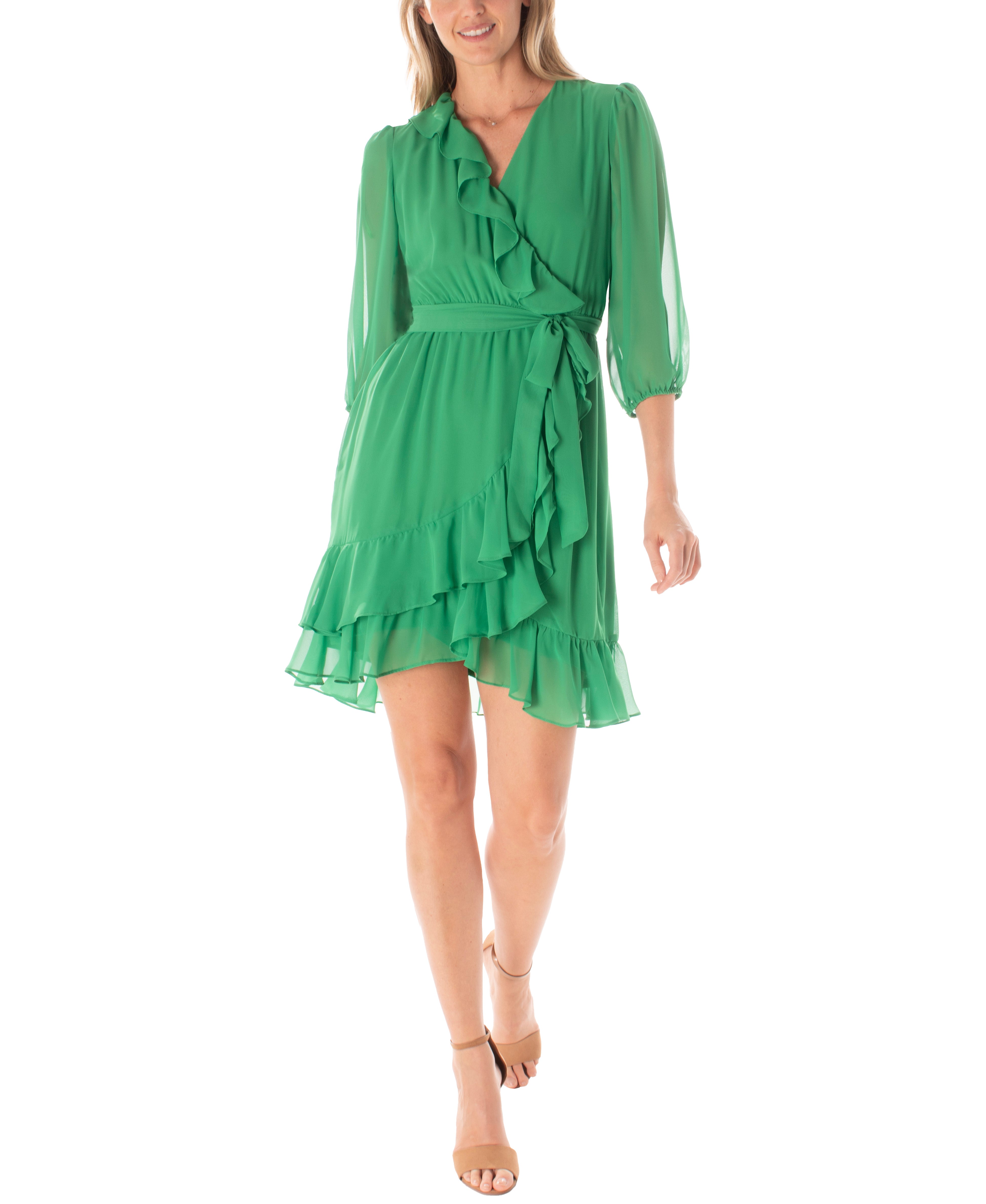 Petite Premium Linen V Neck Wrap Detail Woven Midi Dress
