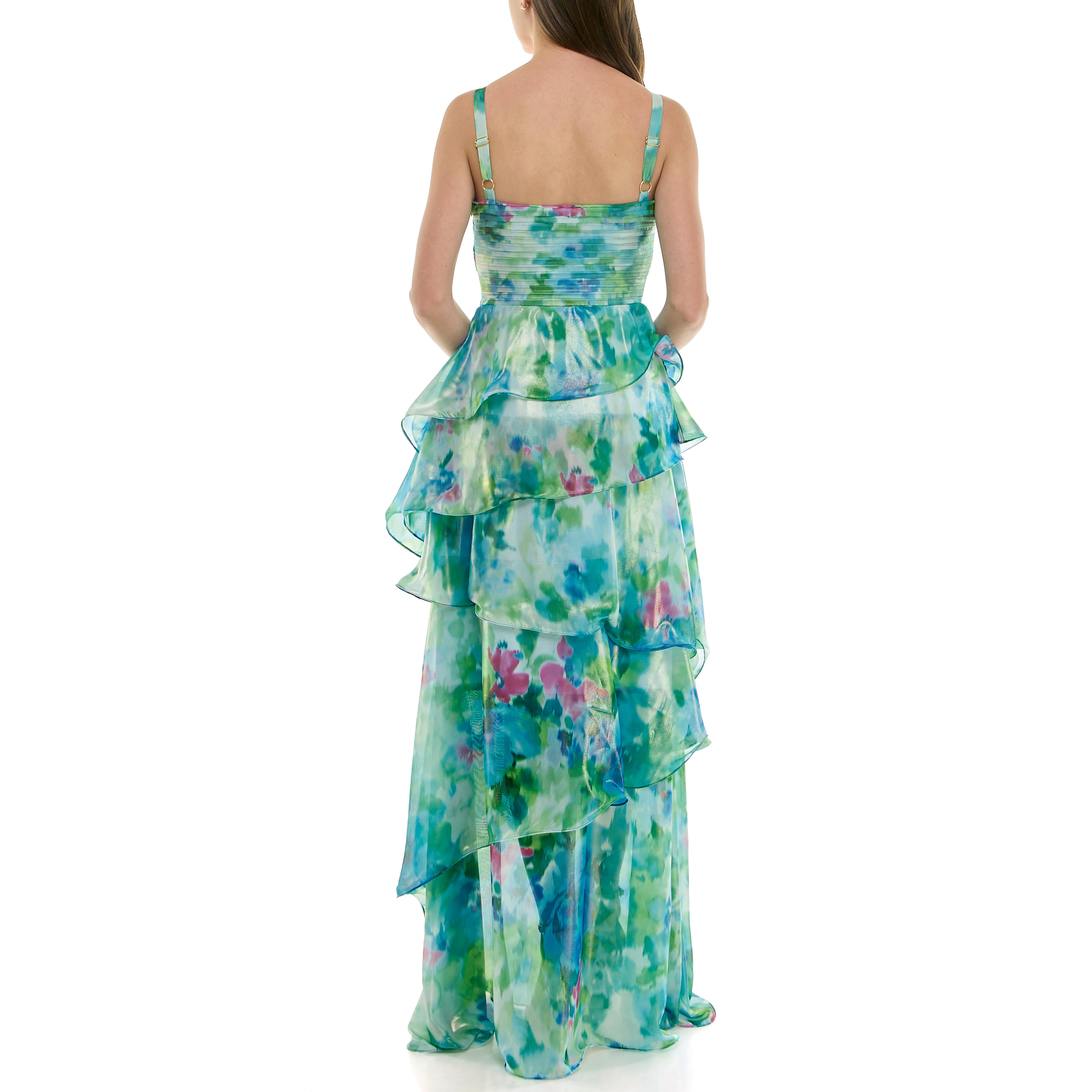 Taylor Women's Pleated-Bodice Tiered Chiffon Gown - Blue