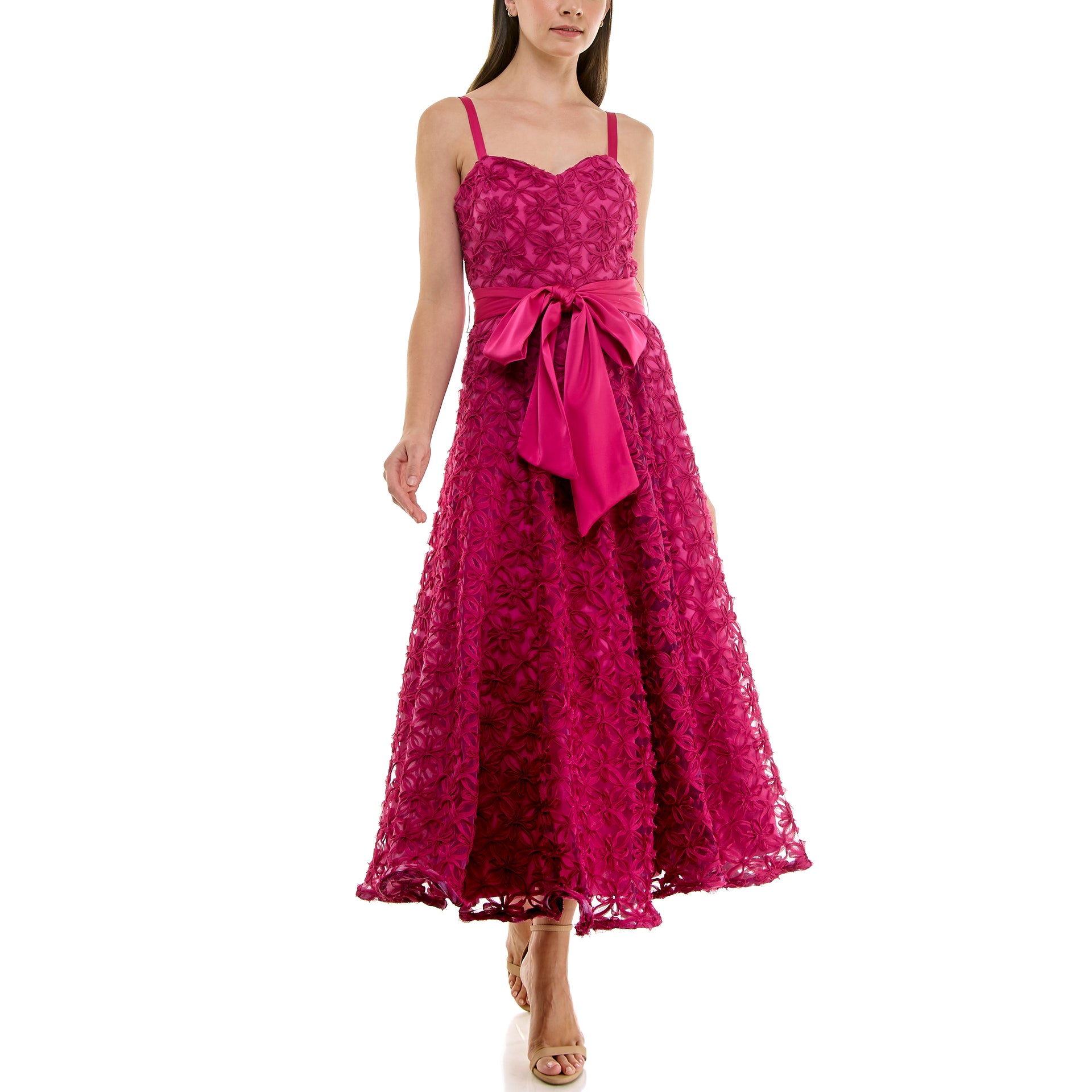Taylor Women's Chiffon Ribbon Sweetheart A-Line Dress - Fuchsia