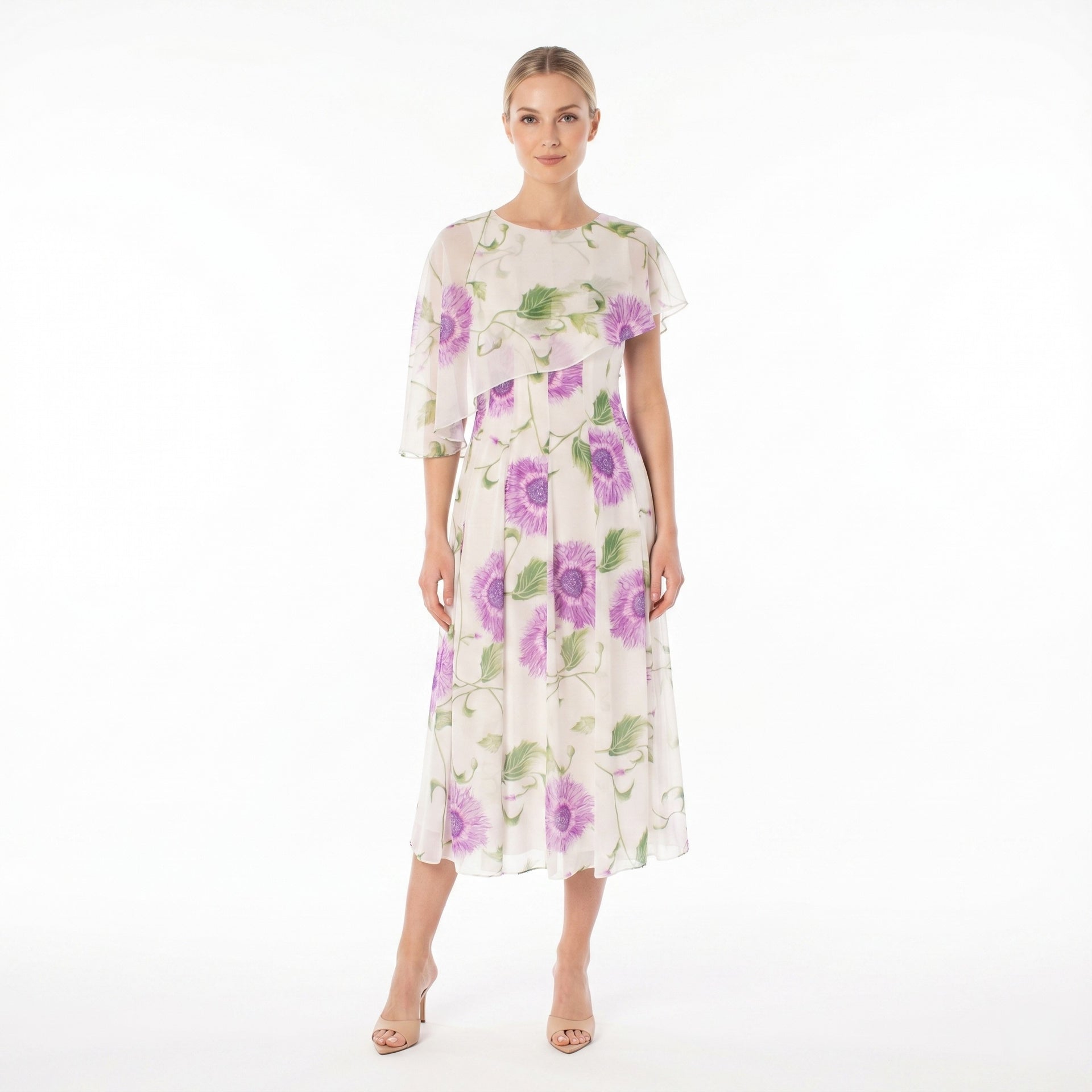 midi dress cape Maison Tara Chiffon Maxi Dress, 6 / White