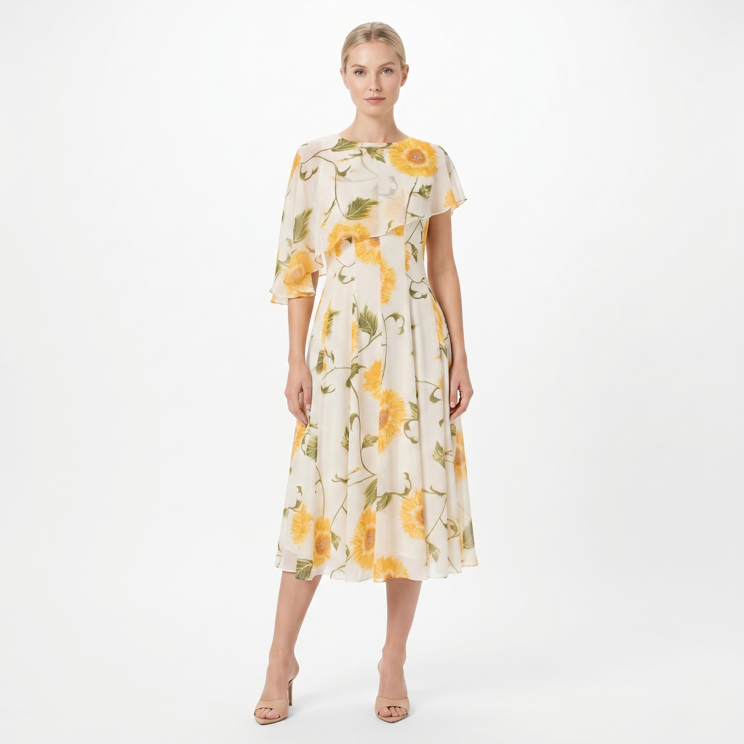 Maison Tara Caplet DRESS Lined (IVORY/SUNFLOWER / 4)