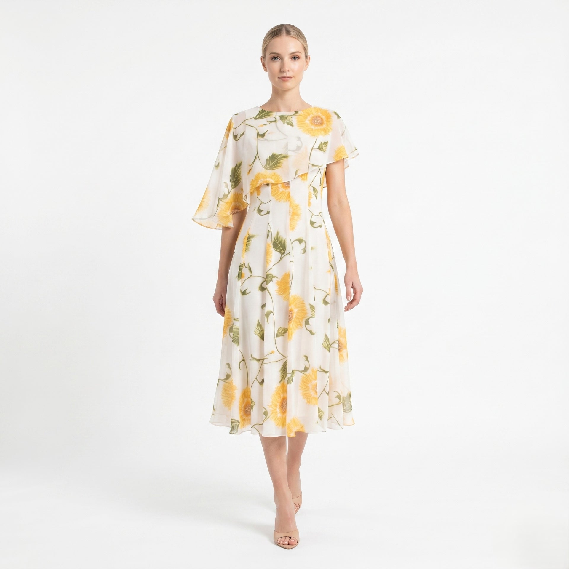 Maison Tara Caplet DRESS Lined (IVORY/SUNFLOWER / 4)