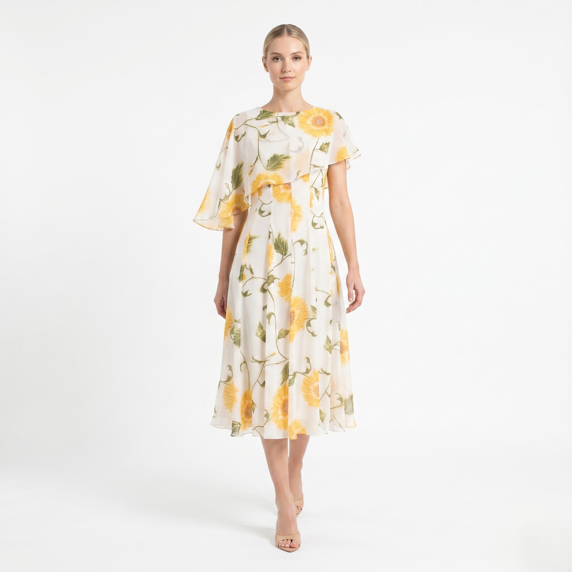 white long sleeve casual dress Donna Karan Women's Faux Wrap Floral A-Line Midi Dress