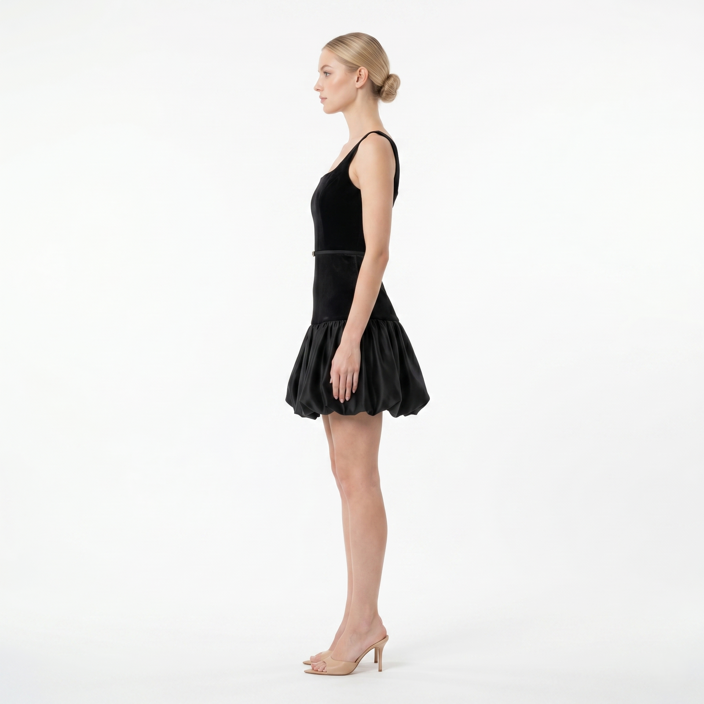 Women's Maison Tara Lux Velvet Square Neck Satin Bubble Hem, Size: 6, Black