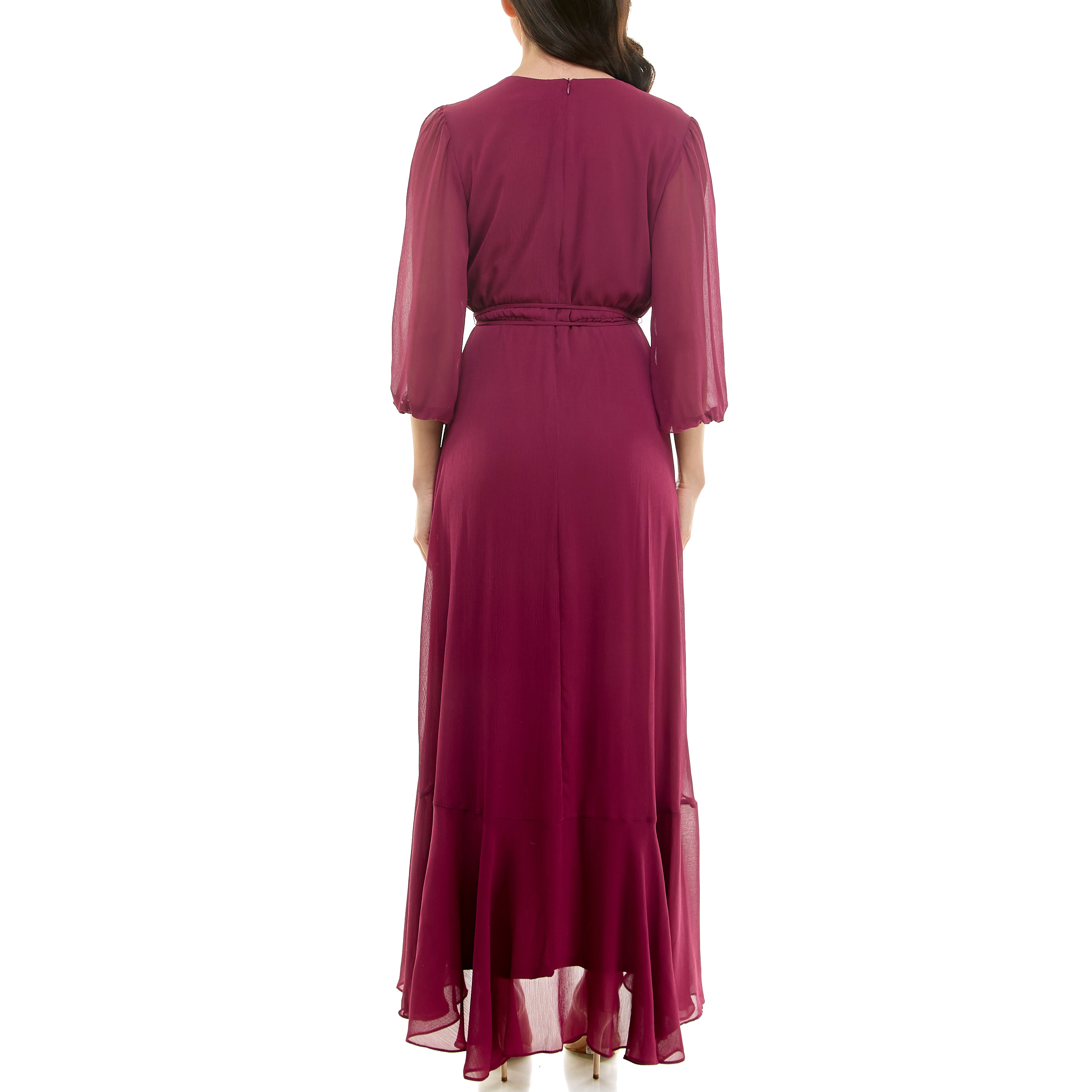 MAISON TARA YORYU SHEER SLEEVED CHIFFON MAXI WRAP DRESS