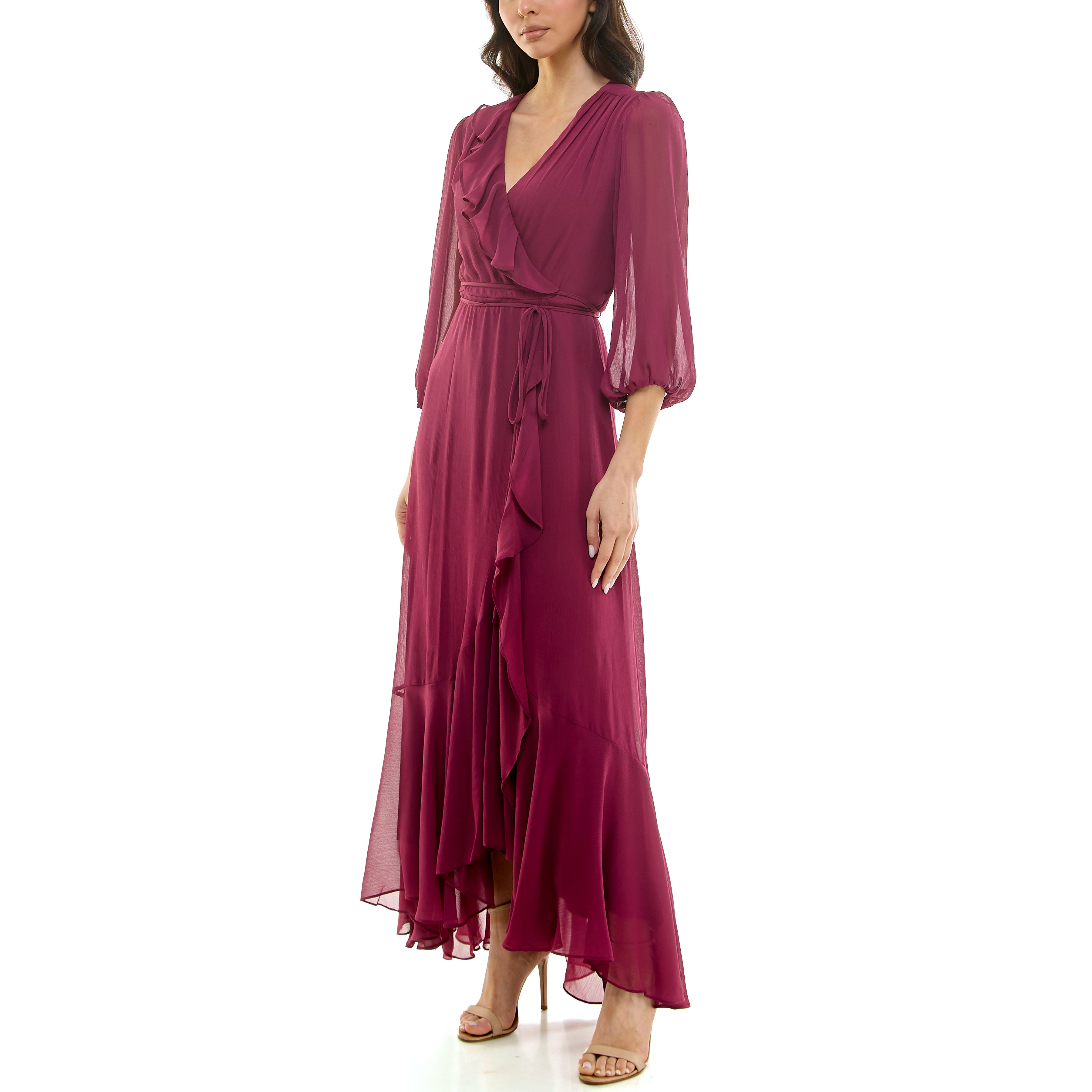 MAISON TARA YORYU SHEER SLEEVED CHIFFON MAXI WRAP DRESS