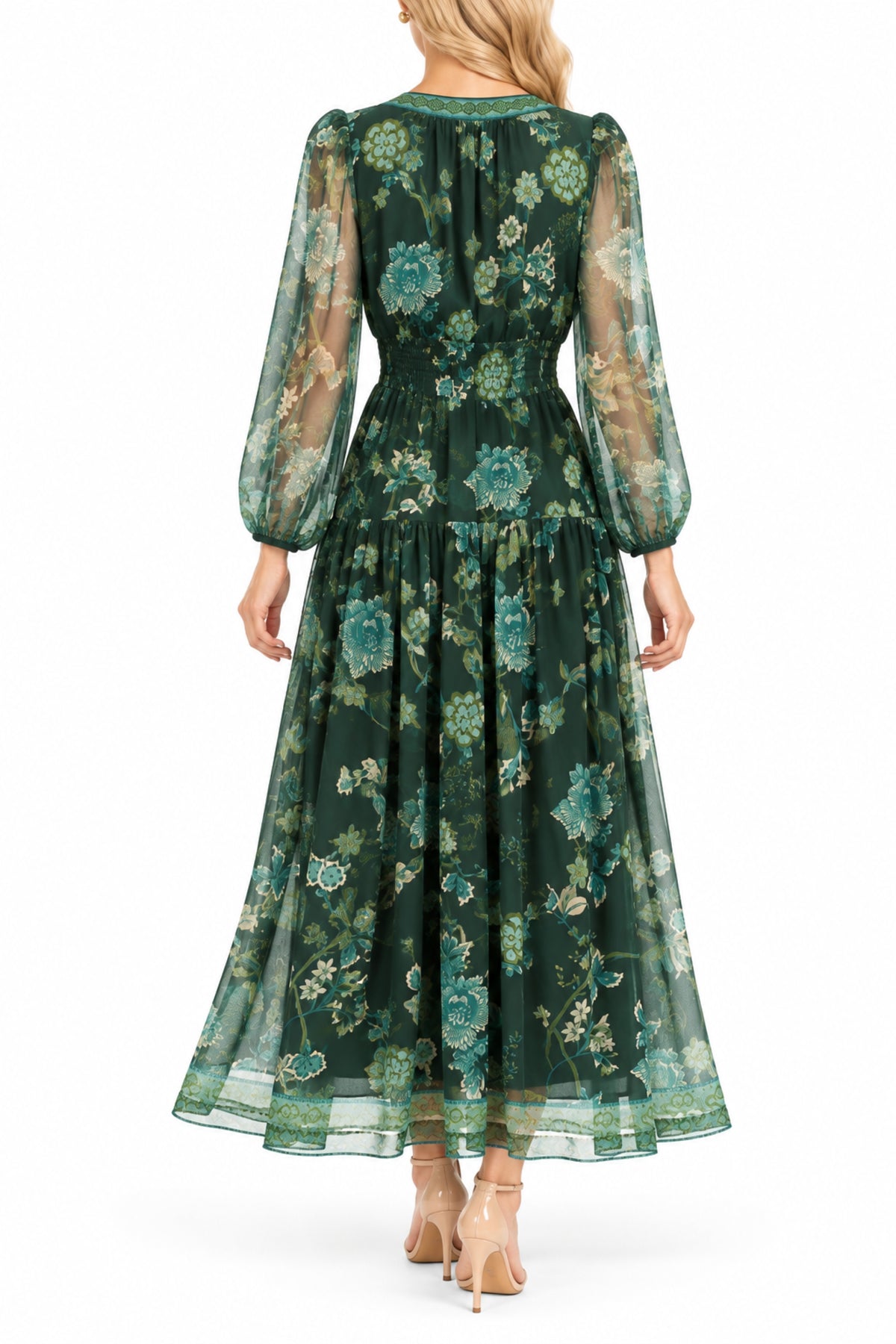 Green Floral Midi Dress | Wedding Guest & Church | Maison Tara green-floral-midi-dress-wedding-guest-church