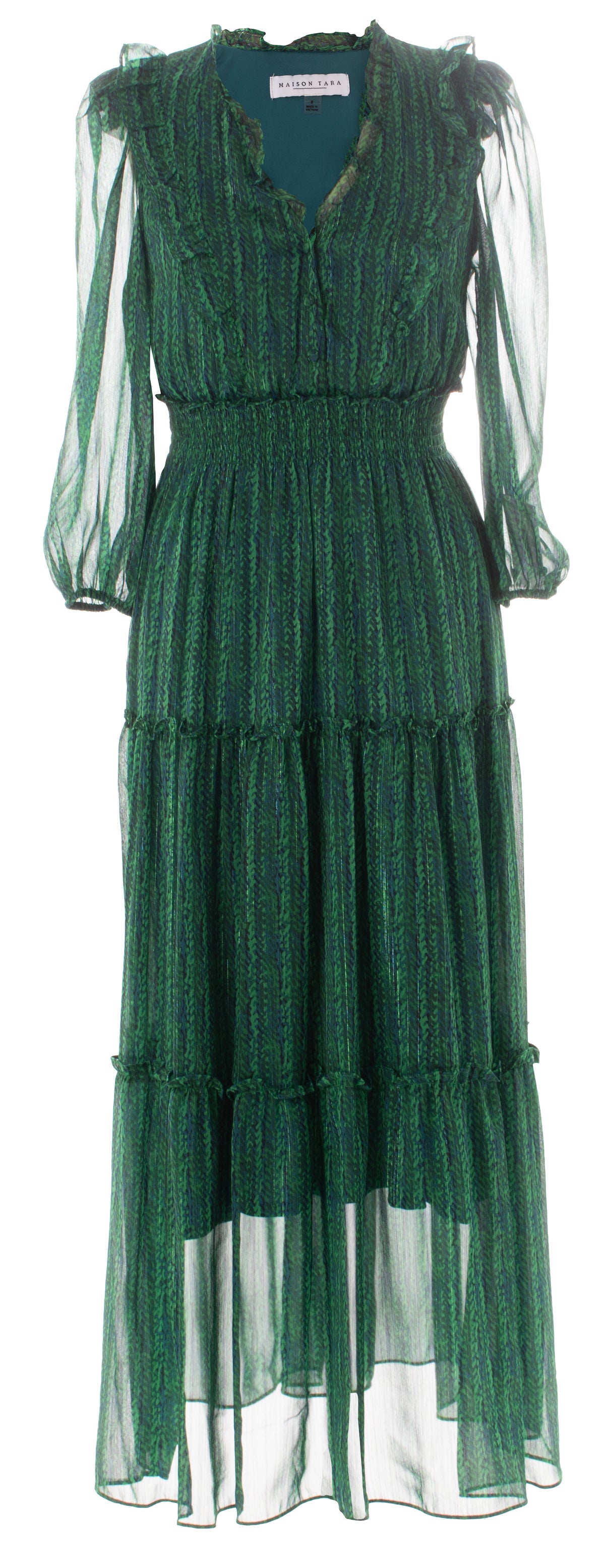 Emerald Green Floral Chiffon Maxi Dress – Holiday Party, Wedding Guest & Church Dress MAISON TARA