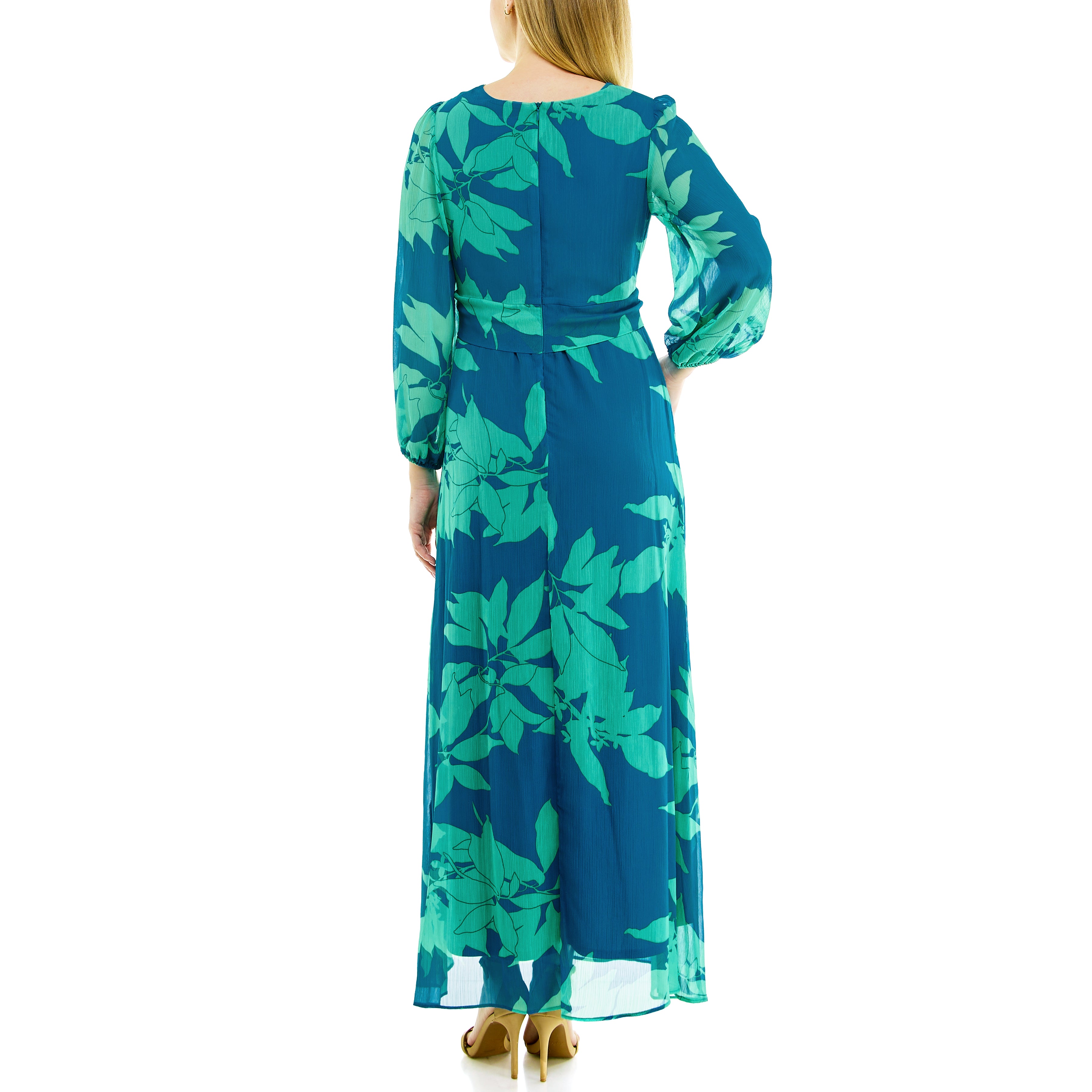 Maison Tara Two Tone Tropical Leaf Print Maxi Dress – Kelly