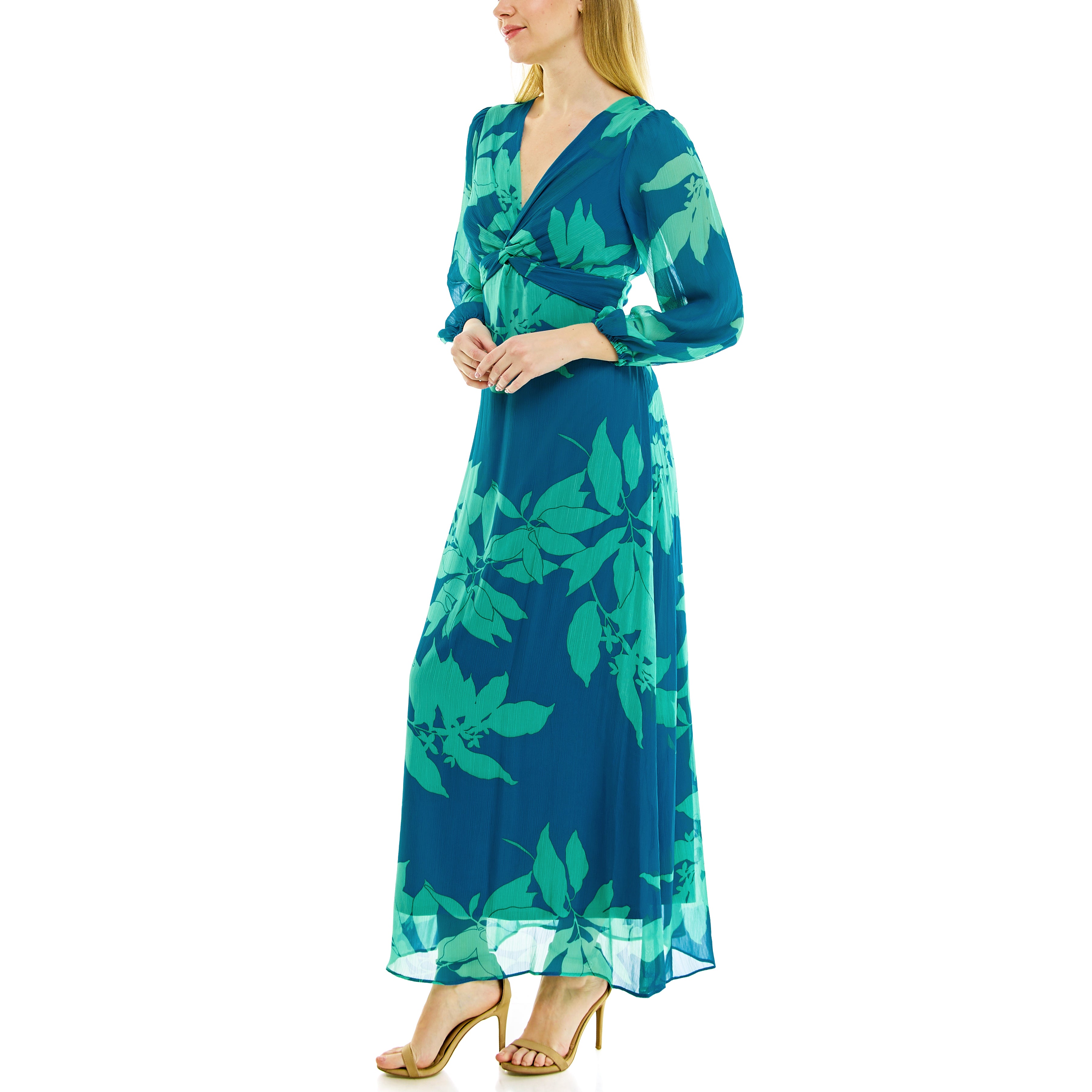 MAISON TARA TWO TONE TROPICAL LEAF PRINT MAXI DRESS – Kelly