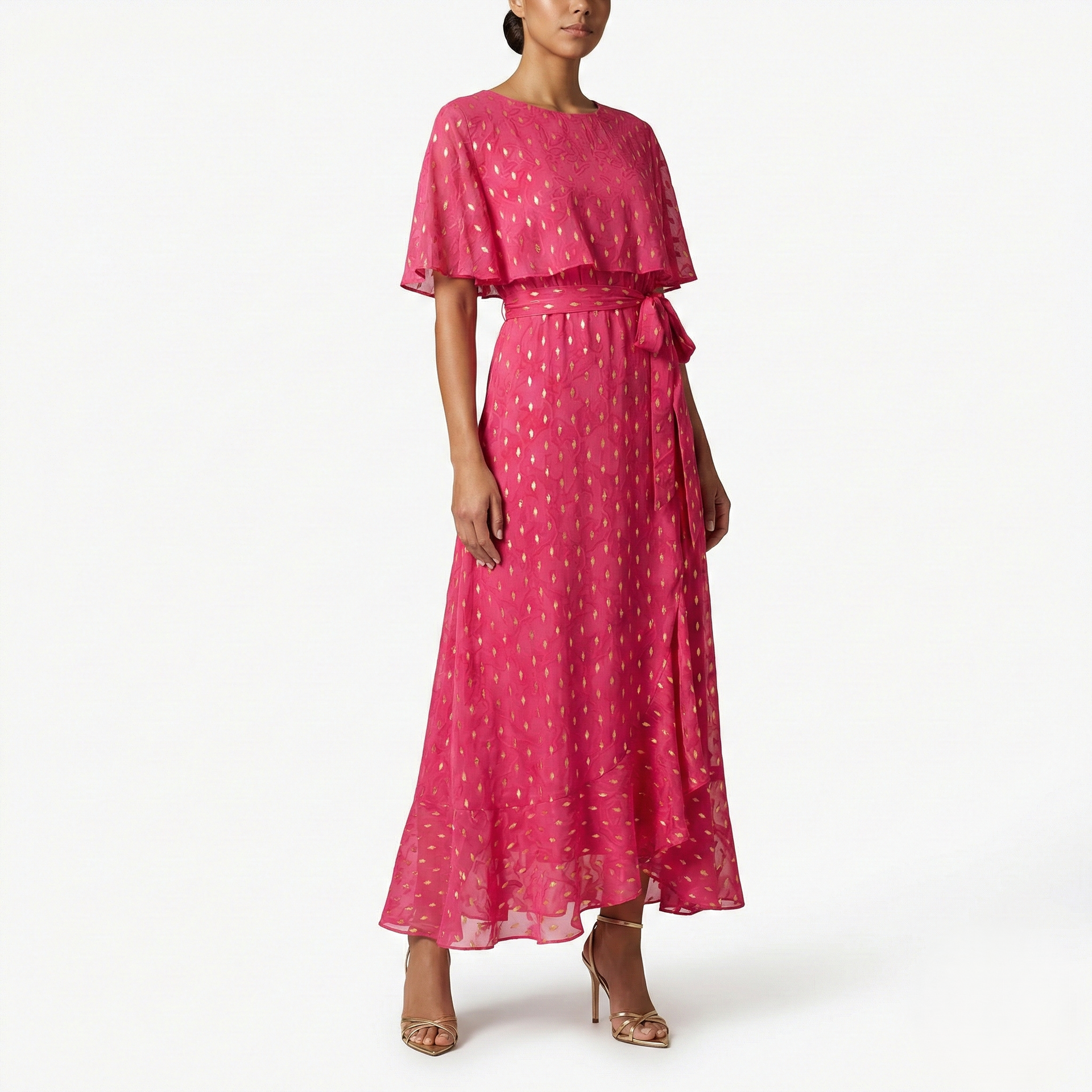 Maison Tara Lurex Clip Chiffon Midi Dress, 4 / Pink