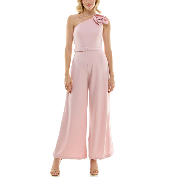 MAISON TARA ONE SHOULDER ROSETTE EMBELLISHED FLARED WAIST