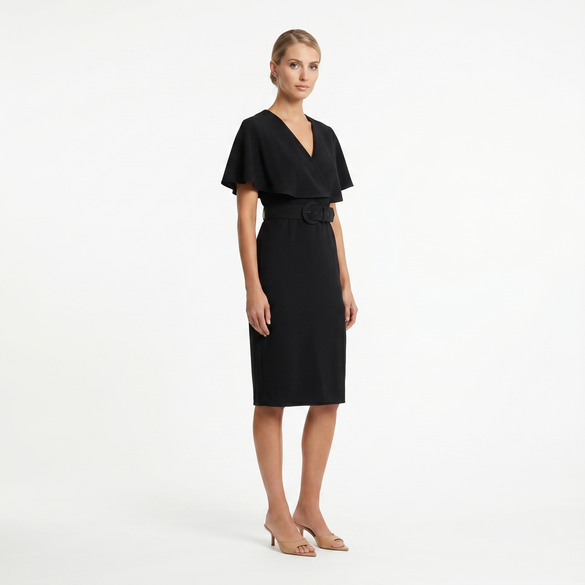 wrap dress for work MINT Green Belted Sheath Dress – WRAP V-NECK CAPE SLEEVE ELEGANT WORK Dress