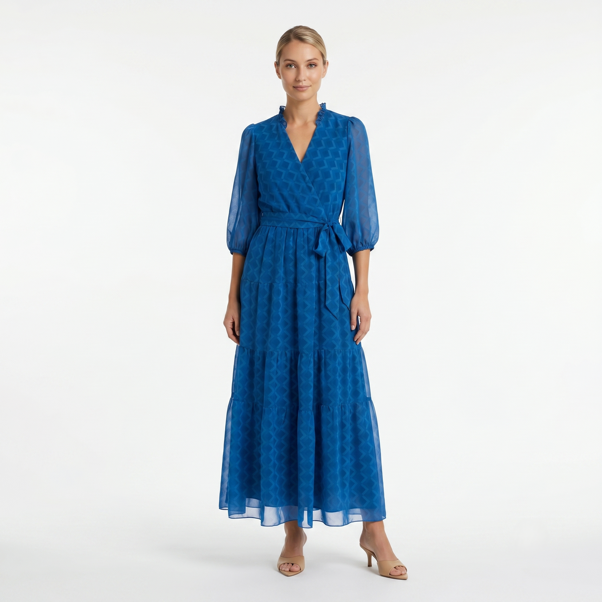 thandie cobalt silky long sleeve wrap dress Kira Wrap Detail Cobalt Blue Maxi Belted Long Sleeve Shirt Dress