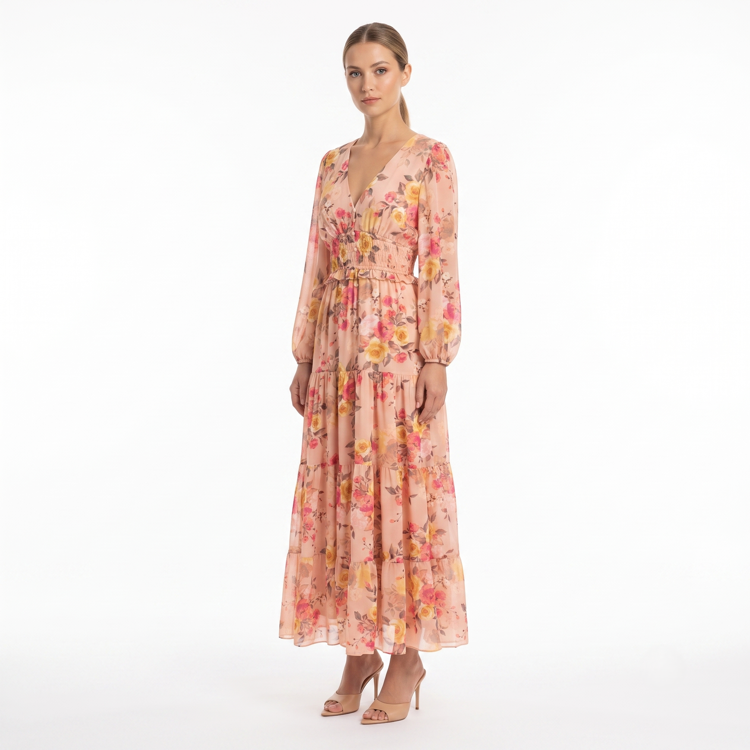 floral chiffon maxi dress with sleeves Nuichan women's modest dress, long sleeve in fabric Embrace elegance with the Honey Floral Long Sleeve Waist Tie Flowy Chiffon Maxi Dress Mint Green Floral Chiffon Wrap