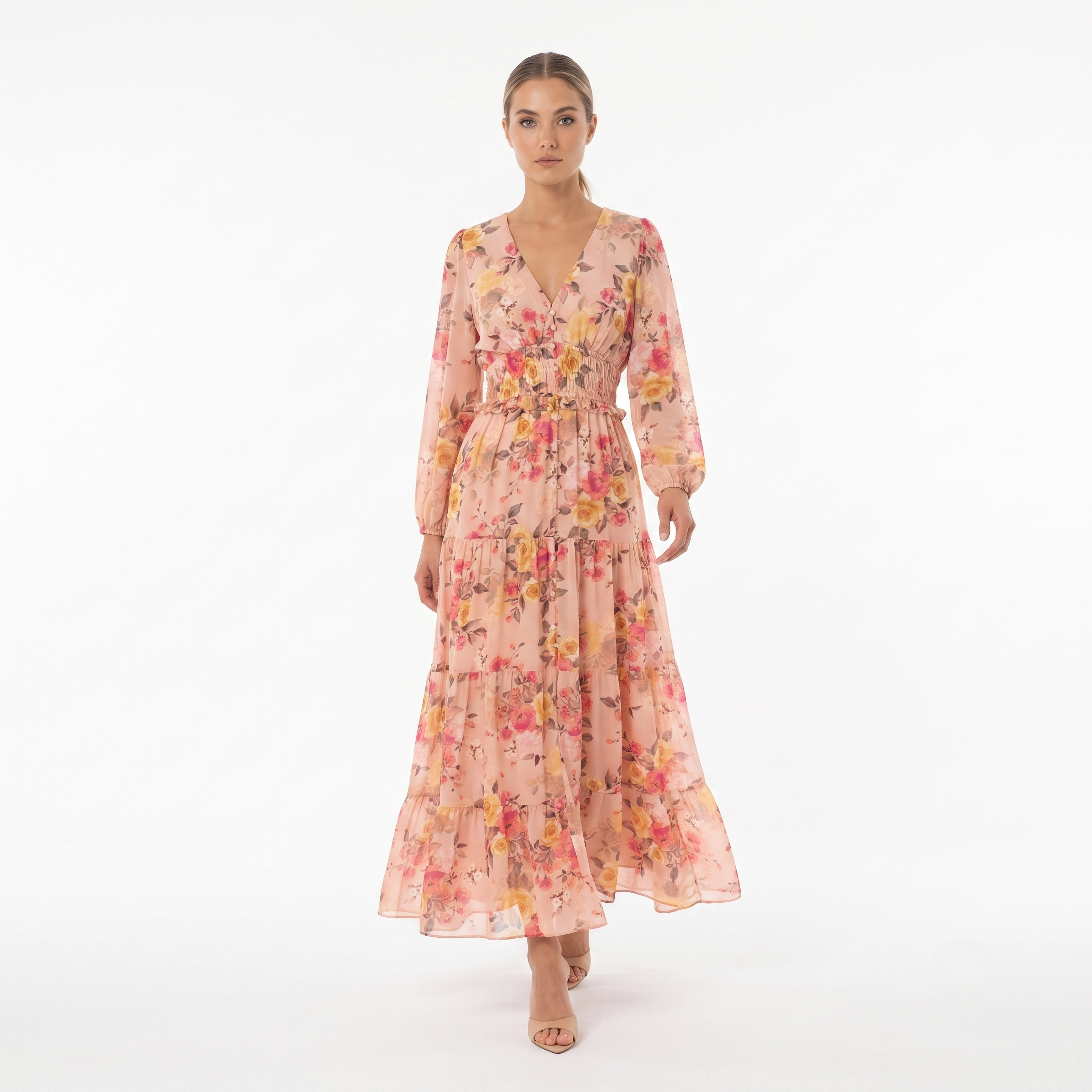 boho maxi dress with sleeves Reclaimed Vintage long sleeve winter Whether youre adding a unique hippie treasure to your wardrobe or just beginning your boho journey BLUSH FLORAL CHIFFON MAXI DRESS