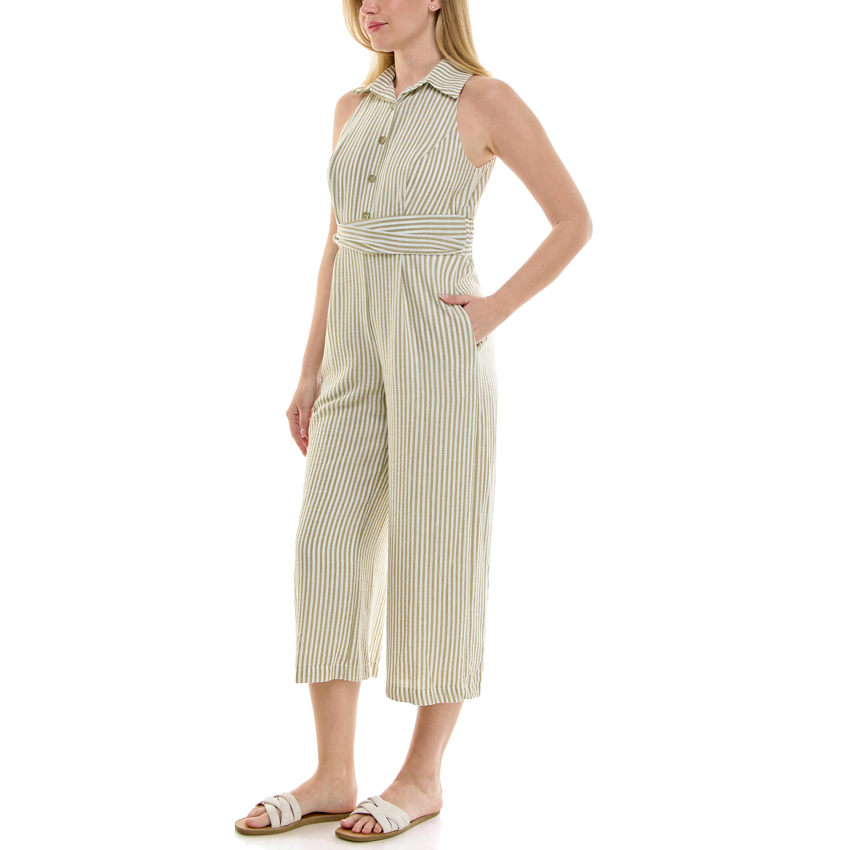 MAISON TARA SEERSUCKER LINEN JUMPSUIT WITH POCKETS – Kelly