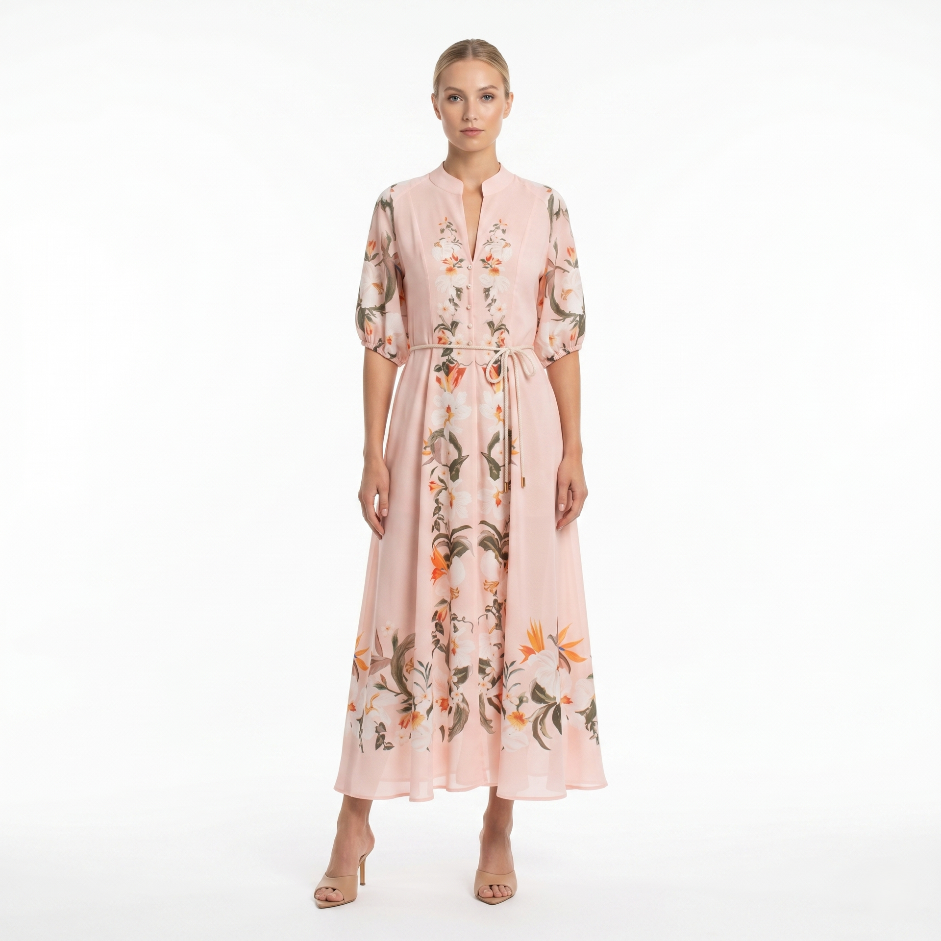 pink floral wrap midi dress Plus Size Floral Midi Wrap Dress