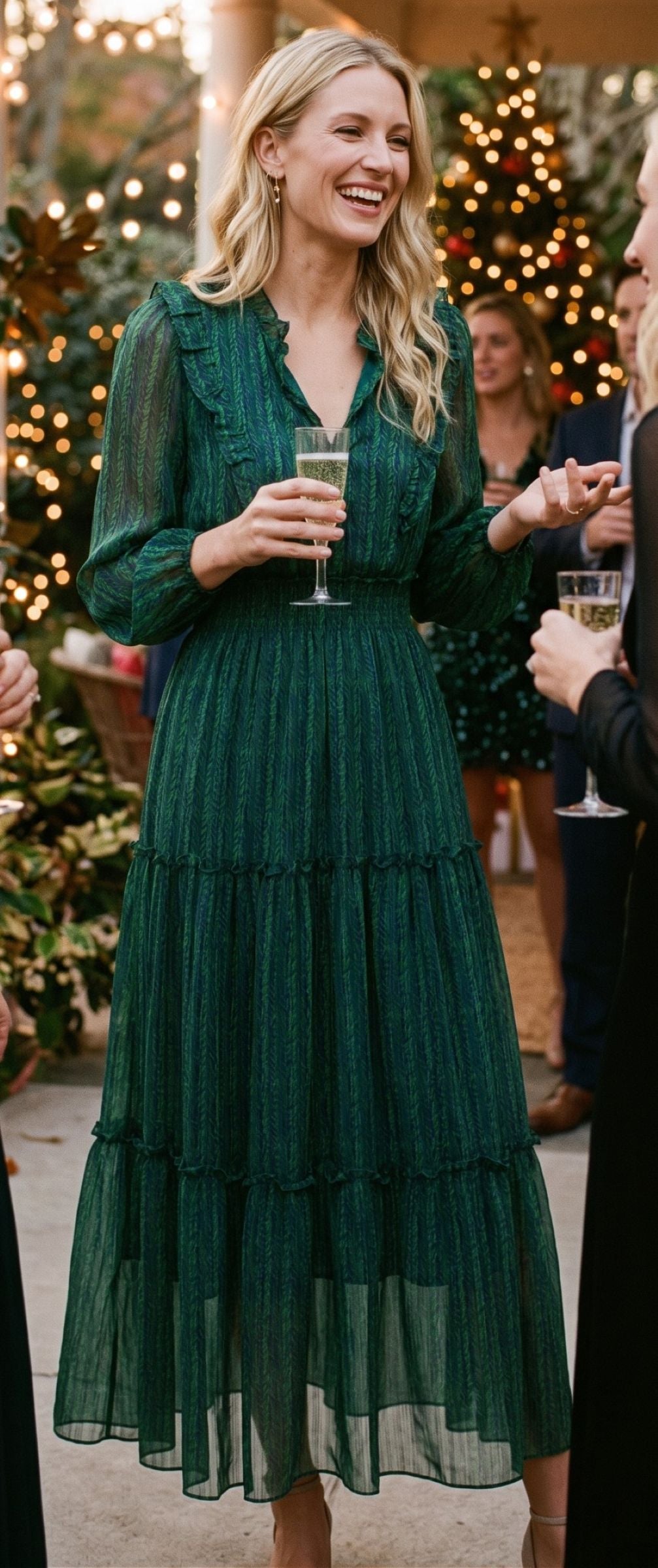 Emerald Green Floral Chiffon Maxi Dress – Holiday Party, Wedding Guest & Church Dress MAISON TARA