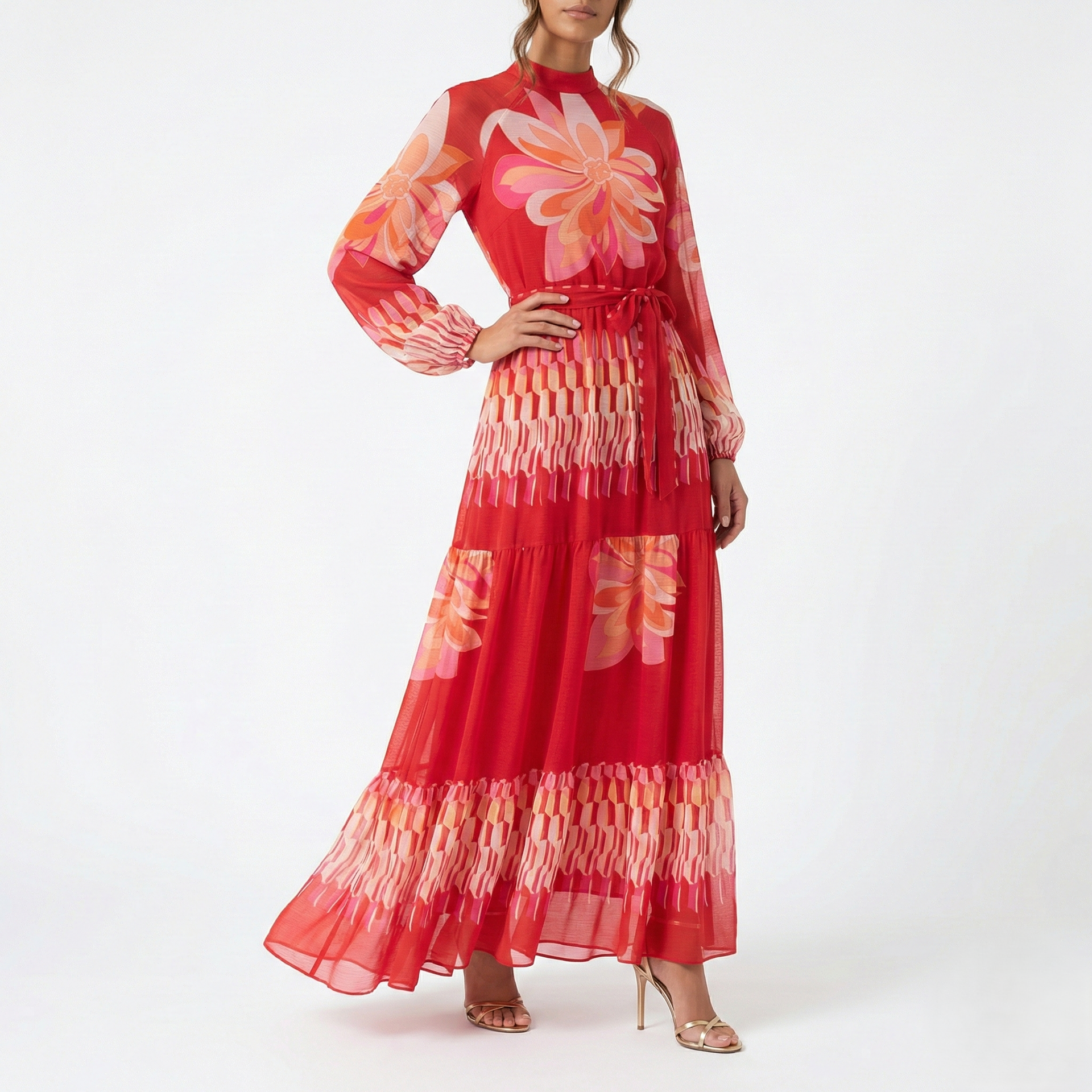 strapless open back dress RED FLORAL MAXI DRESS – LONG SLEEVE HIGH NECK TIE WAIST RETRO PRINT OC –  Kelly Grace Brands